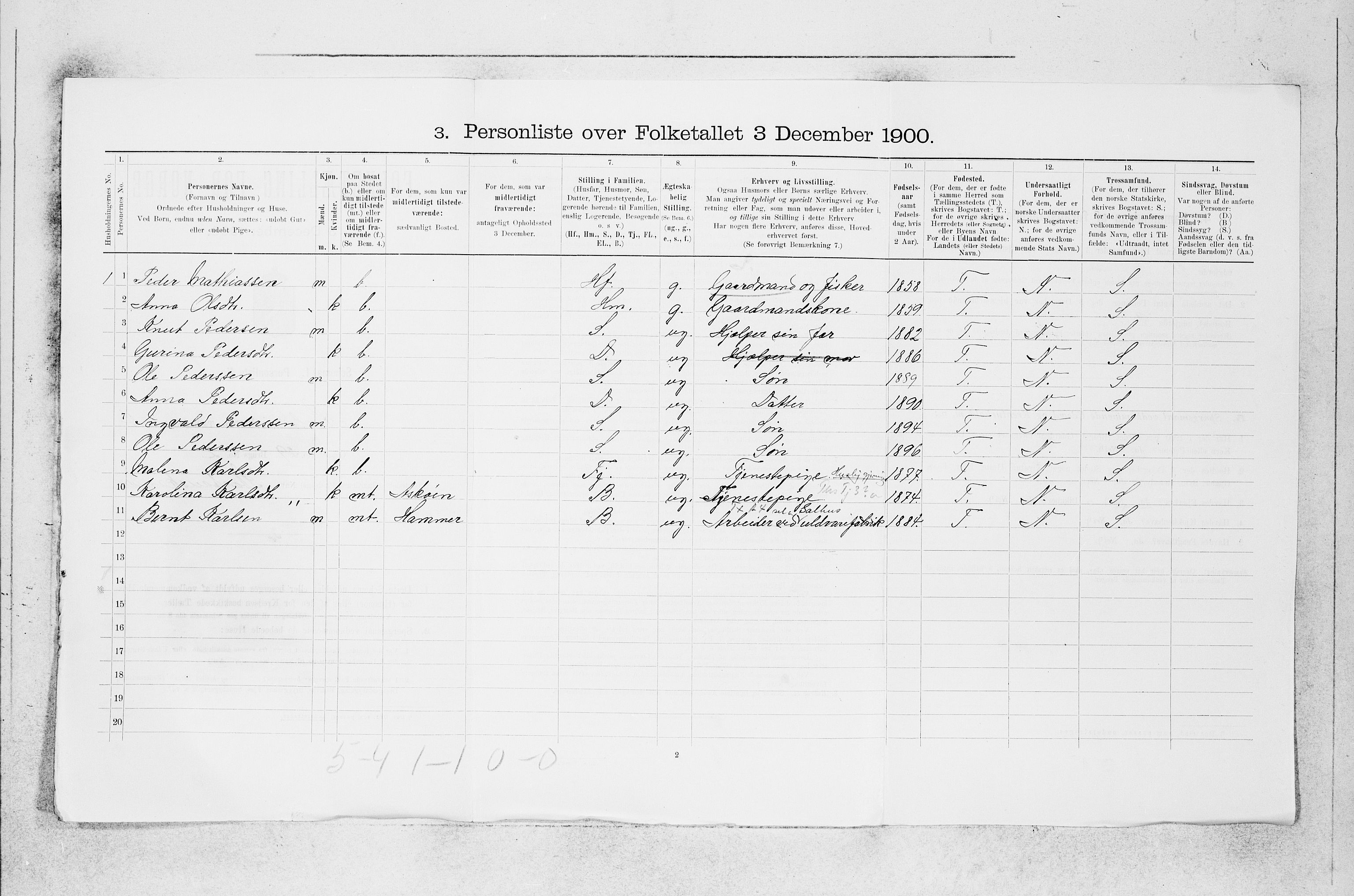 SAB, 1900 census for Herdla, 1900, p. 406
