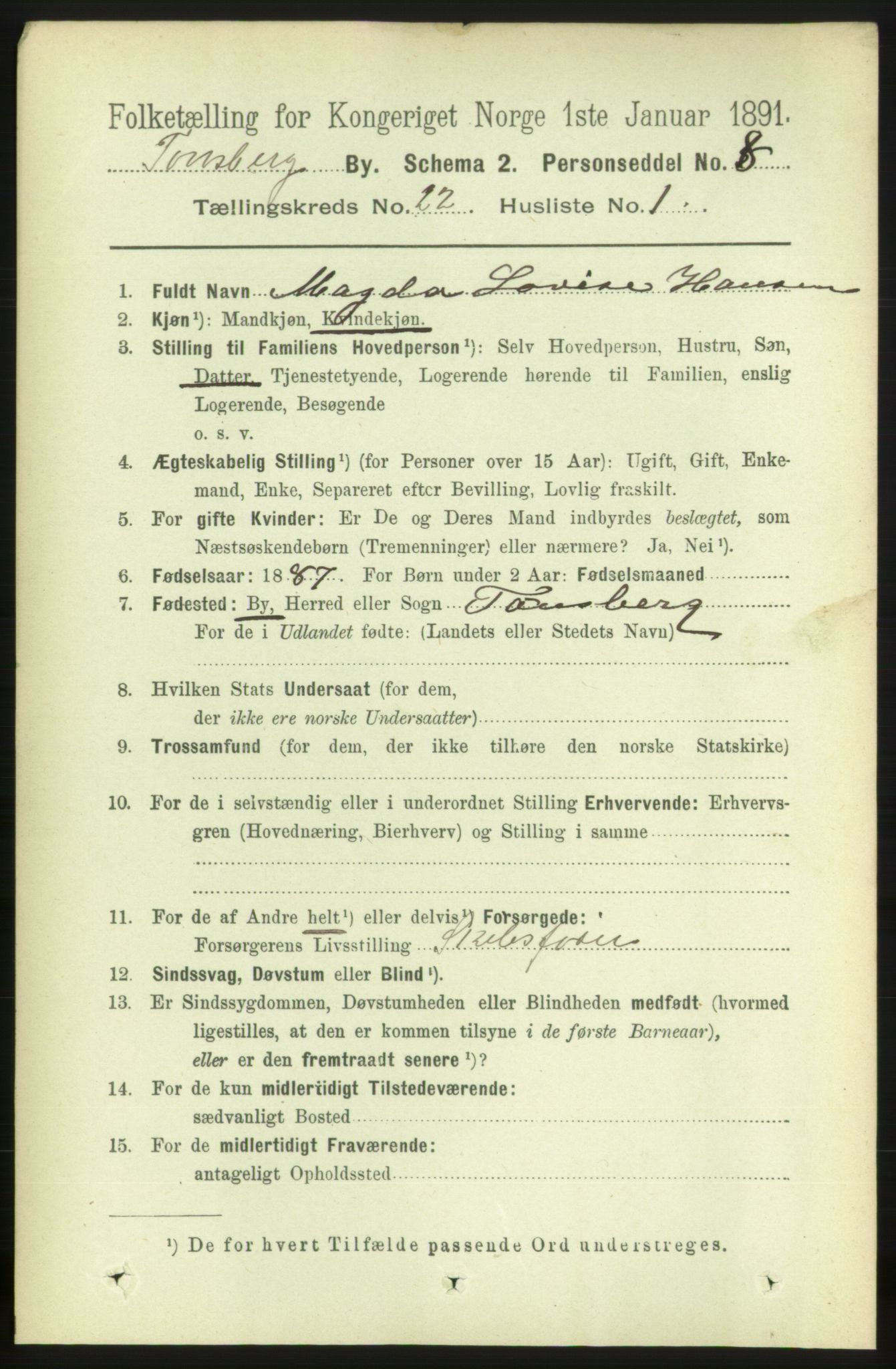 RA, 1891 census for 0705 Tønsberg, 1891, p. 5773