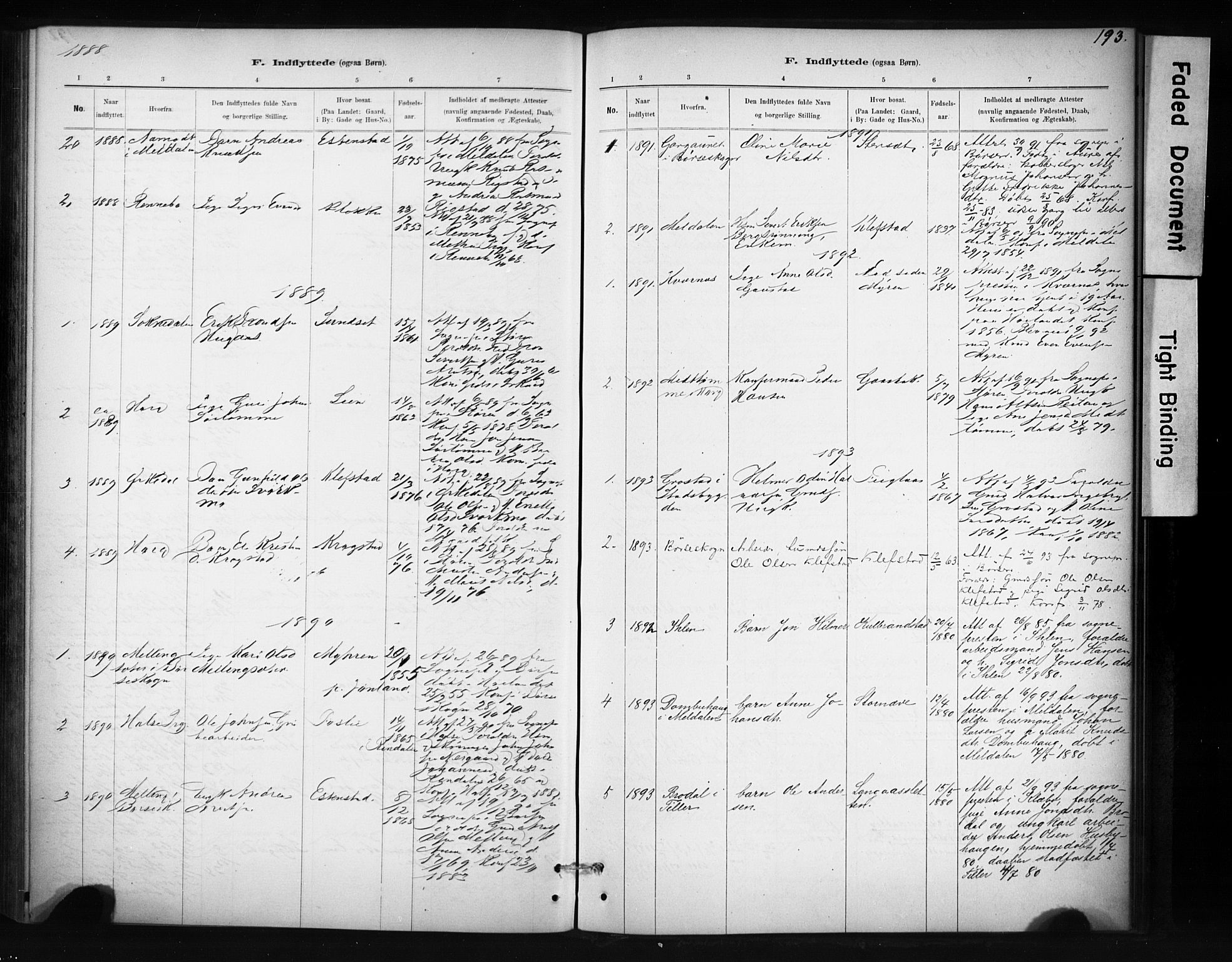 Ministerialprotokoller, klokkerbøker og fødselsregistre - Sør-Trøndelag, SAT/A-1456/694/L1127: Parish register (official) no. 694A01, 1887-1905, p. 193