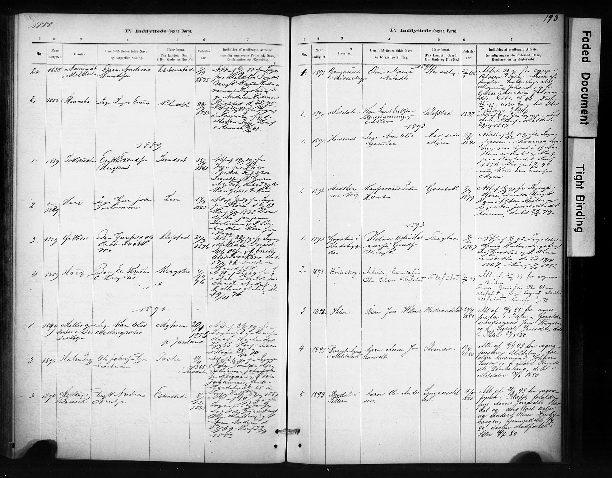 Ministerialprotokoller, klokkerbøker og fødselsregistre - Sør-Trøndelag, AV/SAT-A-1456/694/L1127: Parish register (official) no. 694A01, 1887-1905, p. 193