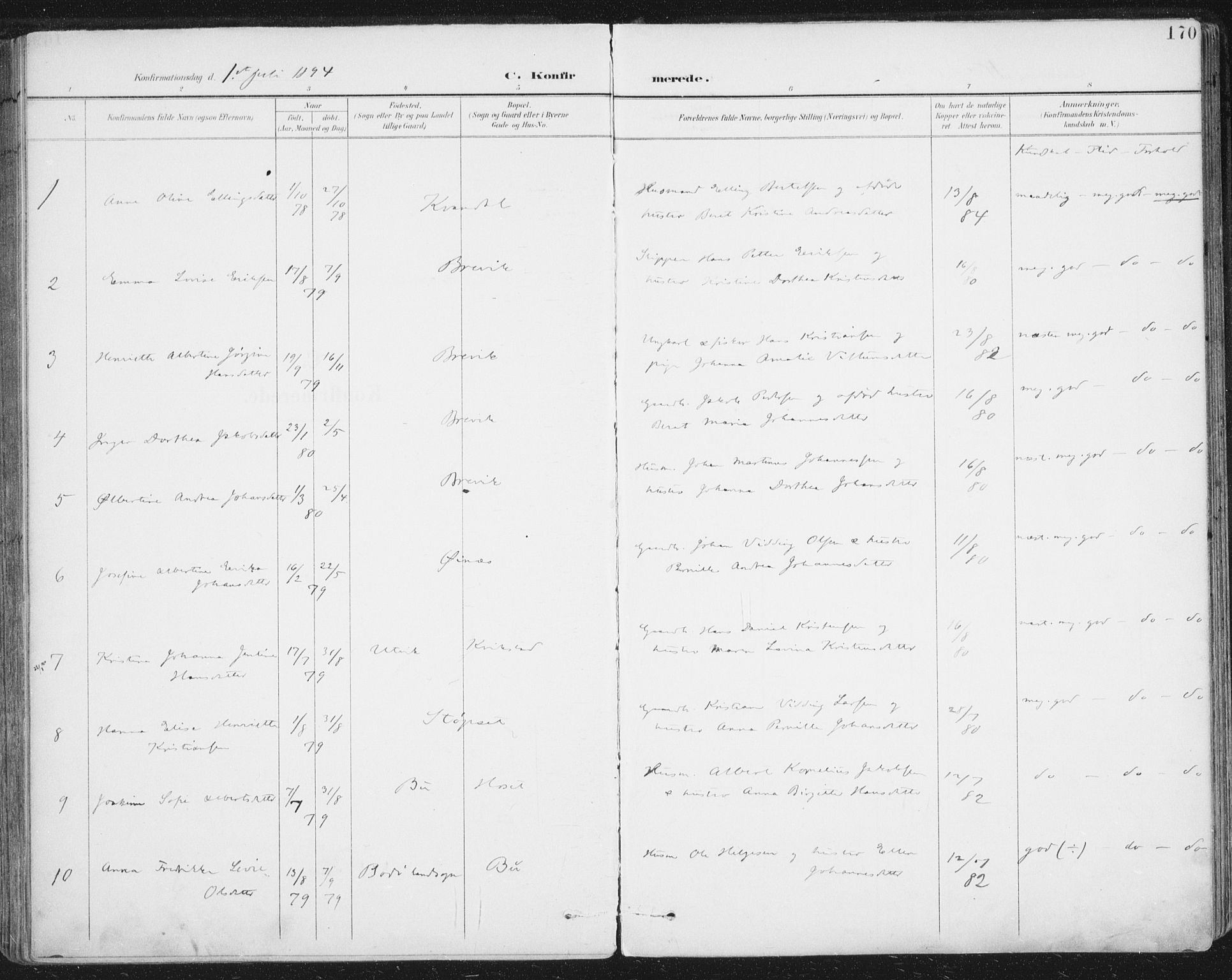 Ministerialprotokoller, klokkerbøker og fødselsregistre - Nordland, SAT/A-1459/852/L0741: Parish register (official) no. 852A11, 1894-1917, p. 170