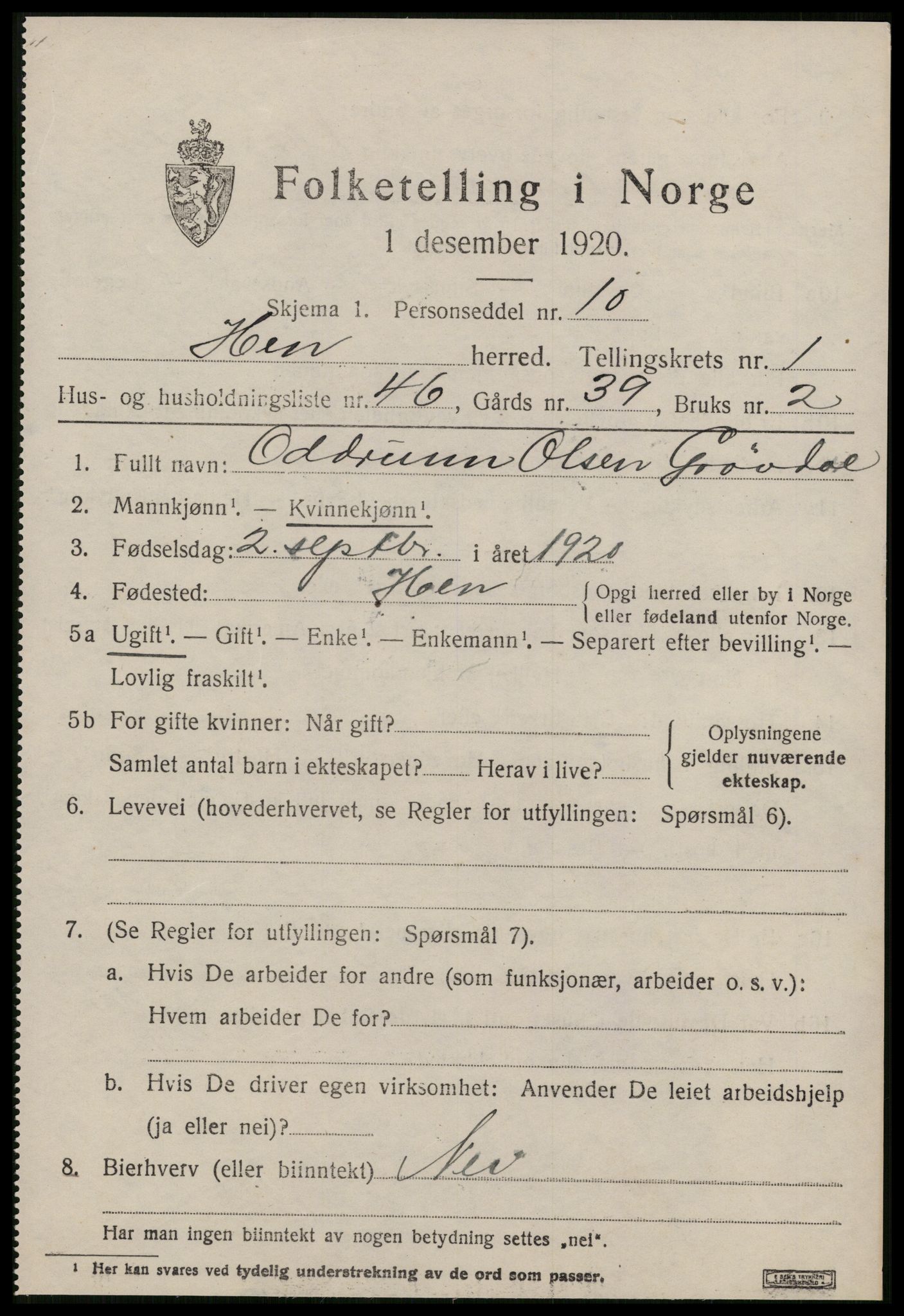 SAT, 1920 census for Hen, 1920, p. 976