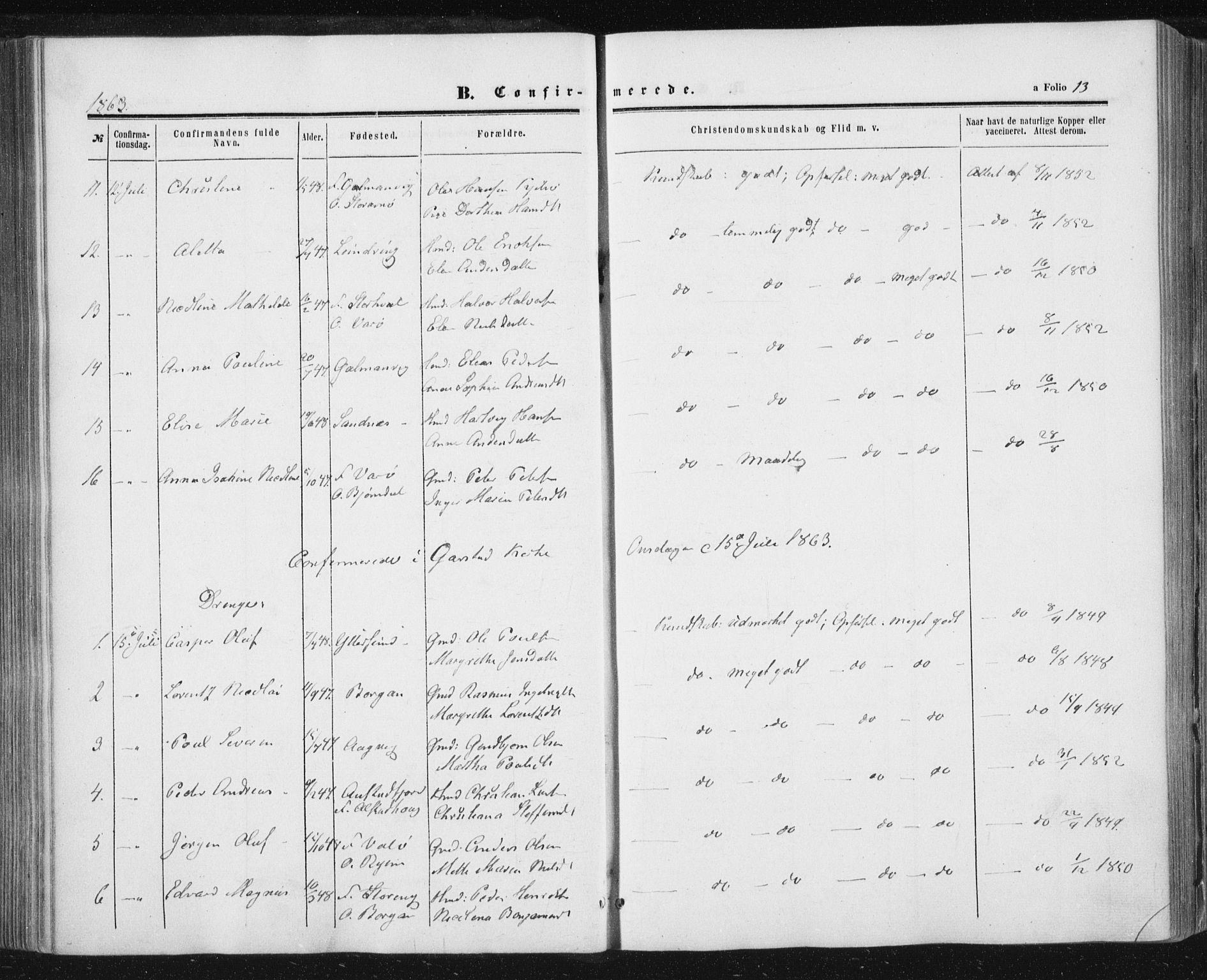 Ministerialprotokoller, klokkerbøker og fødselsregistre - Nord-Trøndelag, AV/SAT-A-1458/784/L0670: Parish register (official) no. 784A05, 1860-1876, p. 13