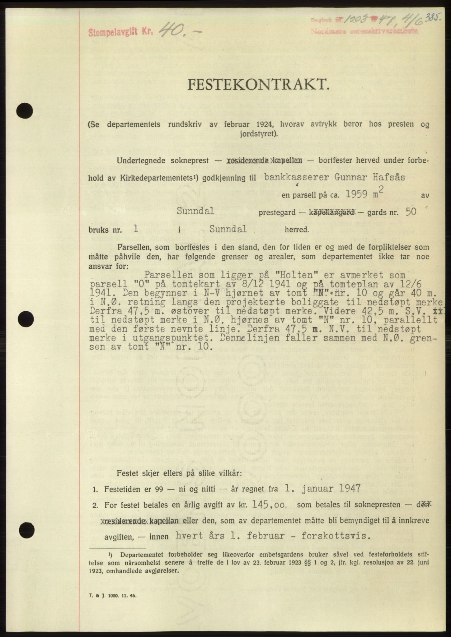 Nordmøre sorenskriveri, AV/SAT-A-4132/1/2/2Ca: Mortgage book no. B96, 1947-1947, Diary no: : 1203/1947