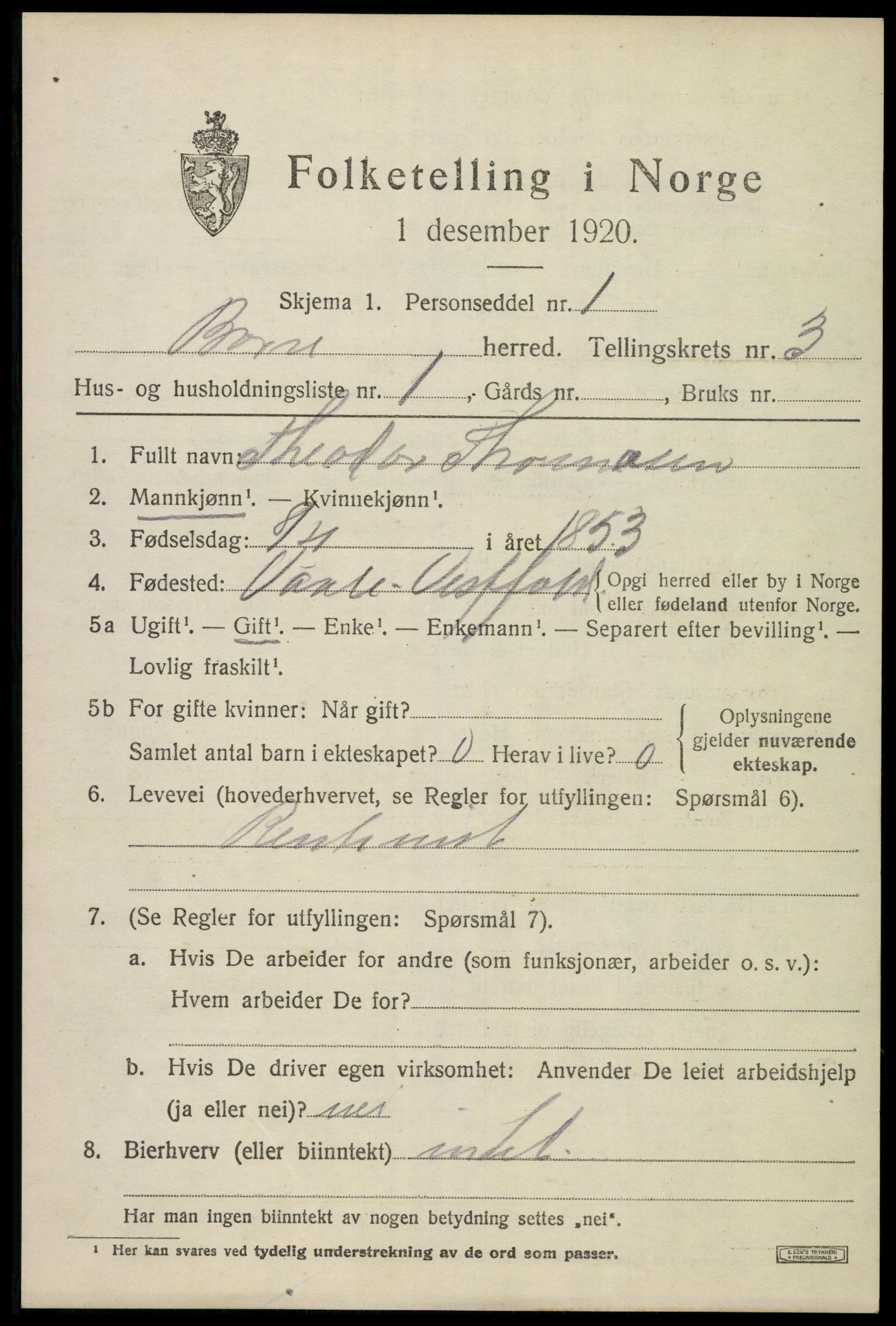 SAKO, 1920 census for Borre, 1920, p. 6096