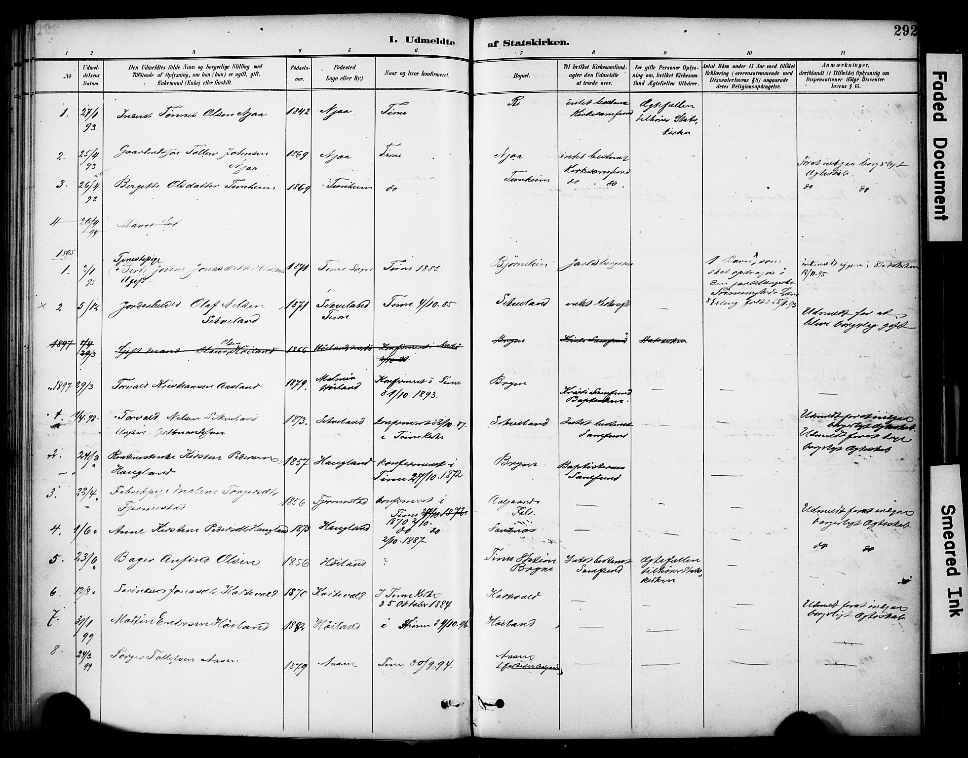 Lye sokneprestkontor, SAST/A-101794/001/30BA/L0011: Parish register (official) no. A 9, 1893-1903, p. 292