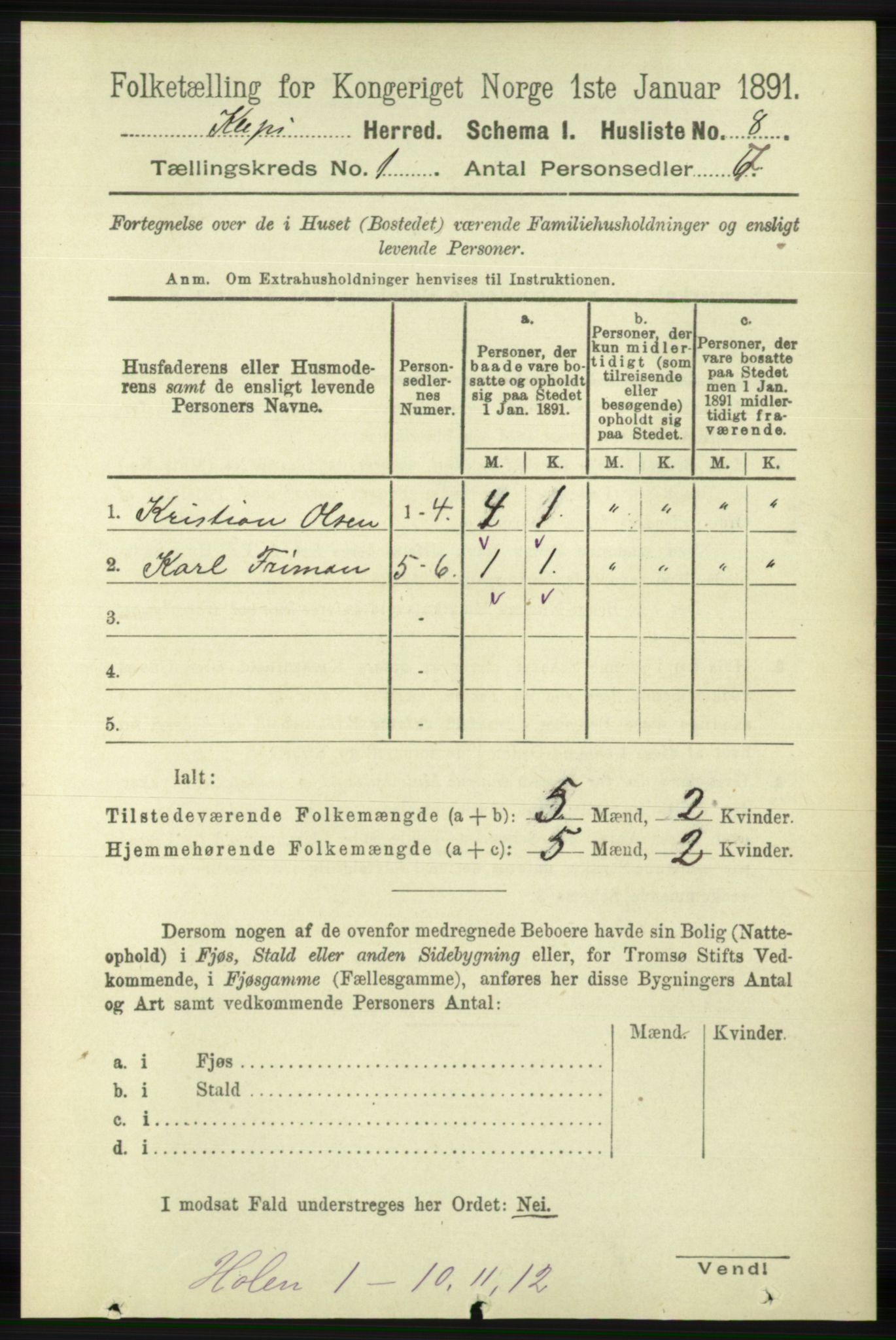 RA, 1891 census for 1120 Klepp, 1891, p. 35