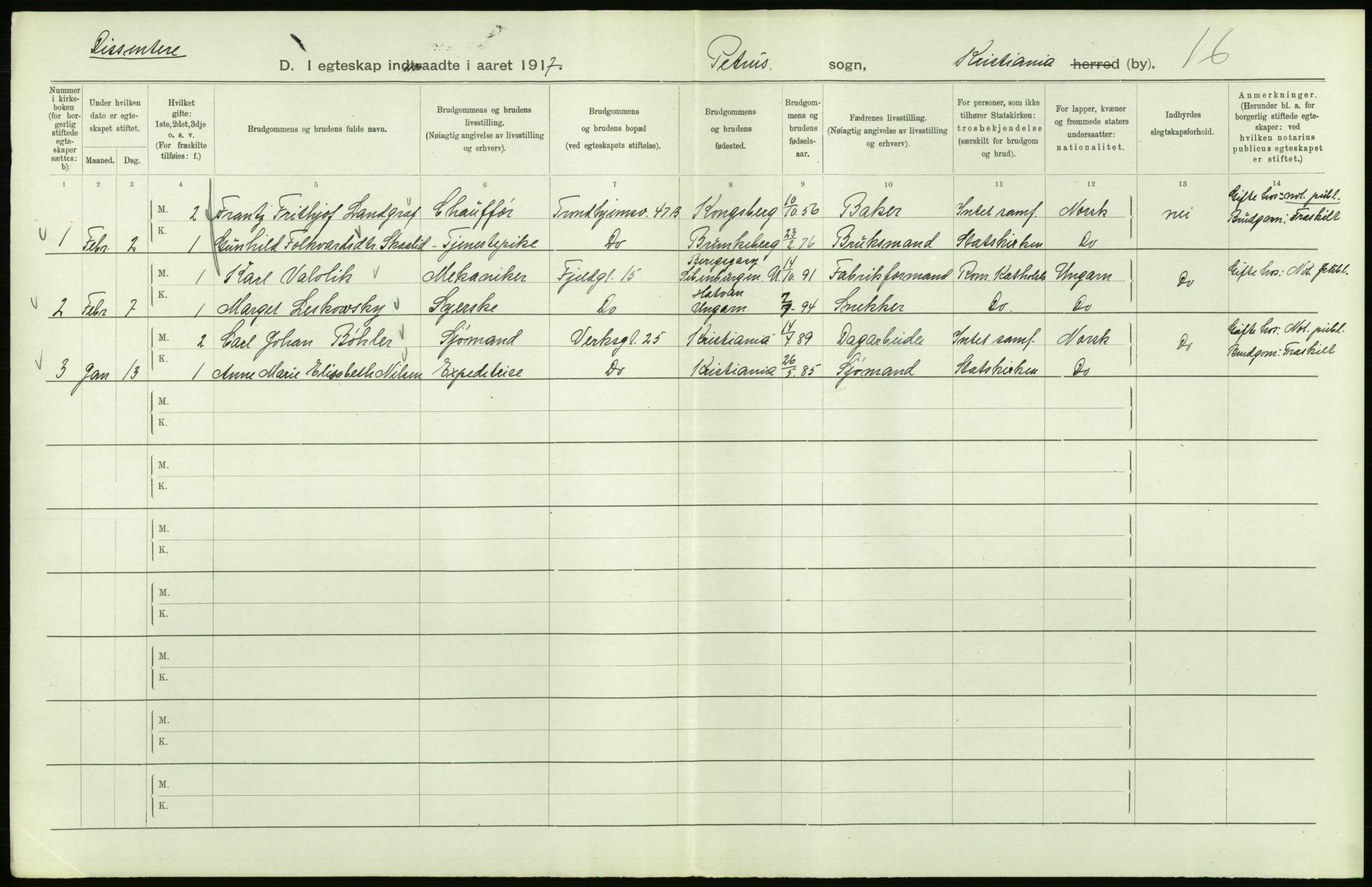 Statistisk sentralbyrå, Sosiodemografiske emner, Befolkning, AV/RA-S-2228/D/Df/Dfb/Dfbg/L0008: Kristiania: Gifte, 1917, p. 198