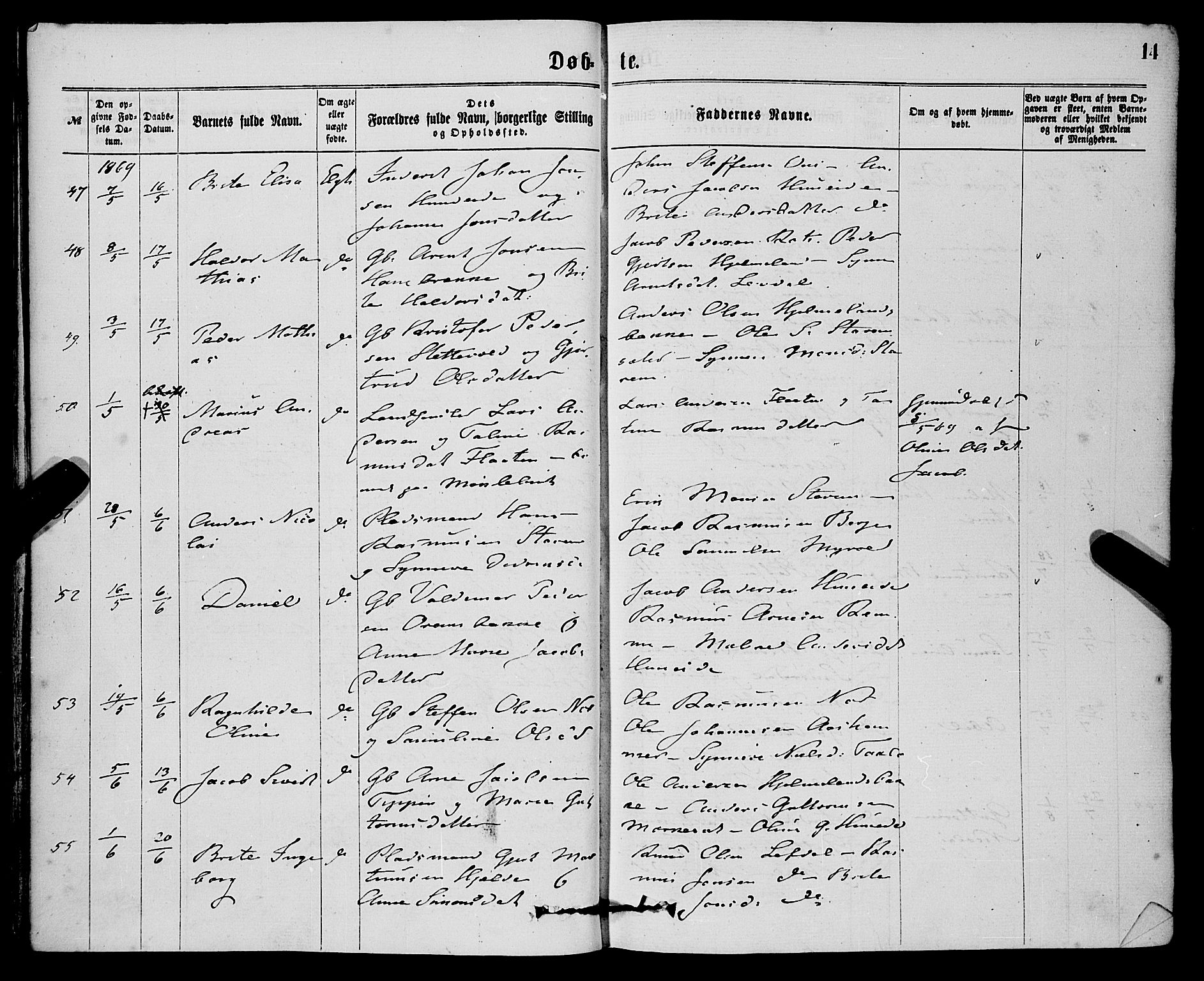 Eid sokneprestembete, SAB/A-82301/H/Haa/Haaa/L0010: Parish register (official) no. A 10, 1867-1878, p. 14