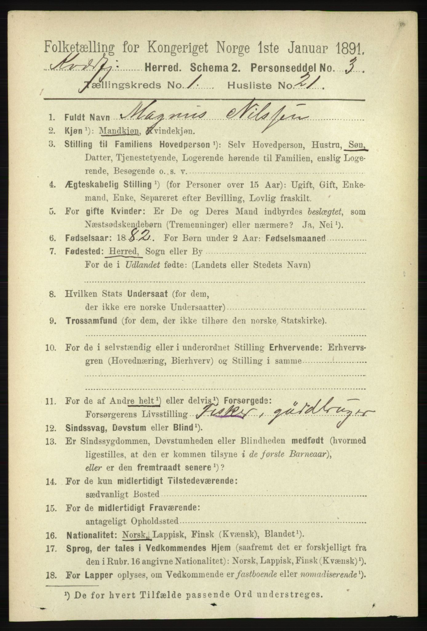 RA, 1891 census for 1911 Kvæfjord, 1891, p. 232