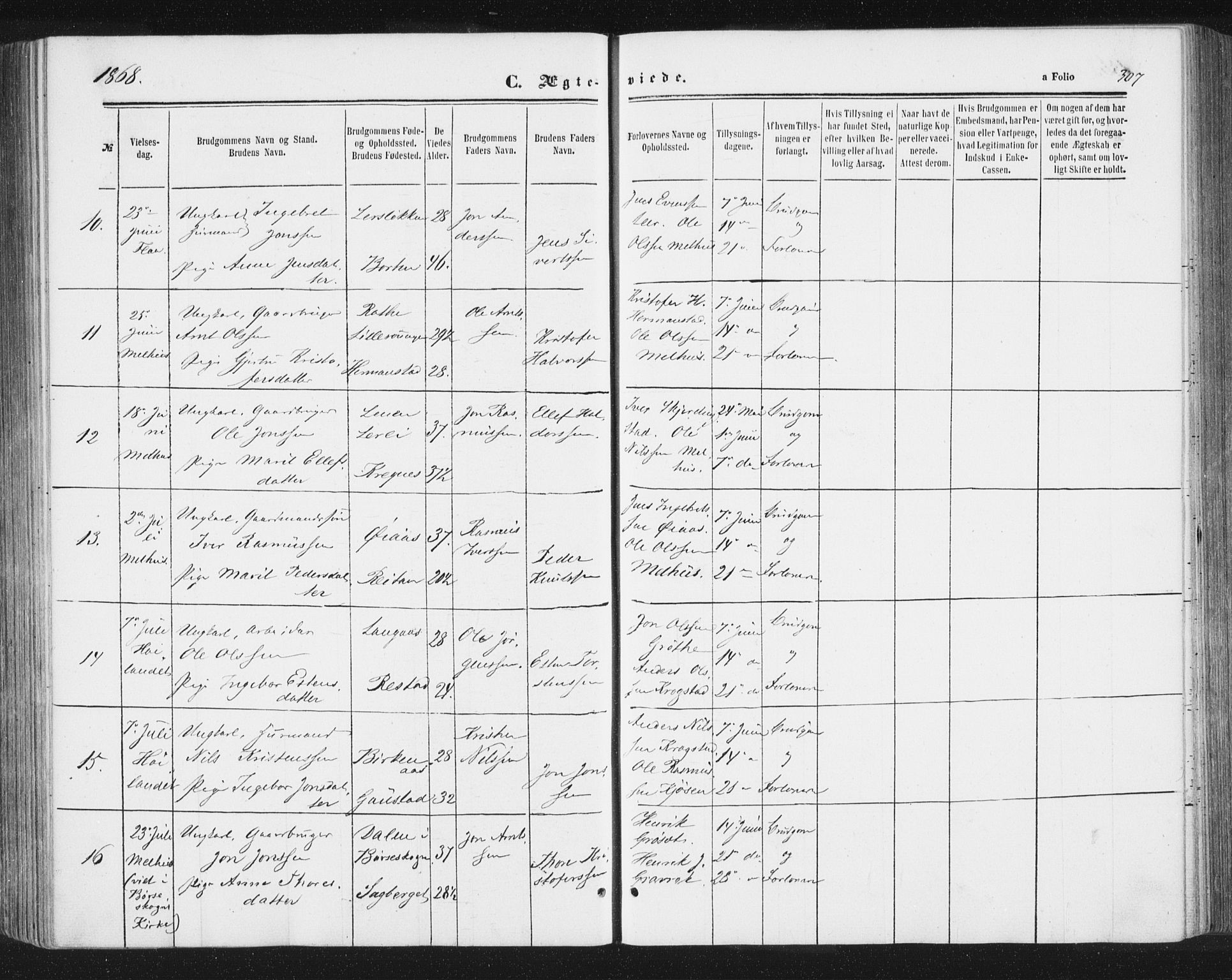 Ministerialprotokoller, klokkerbøker og fødselsregistre - Sør-Trøndelag, SAT/A-1456/691/L1077: Parish register (official) no. 691A09, 1862-1873, p. 307