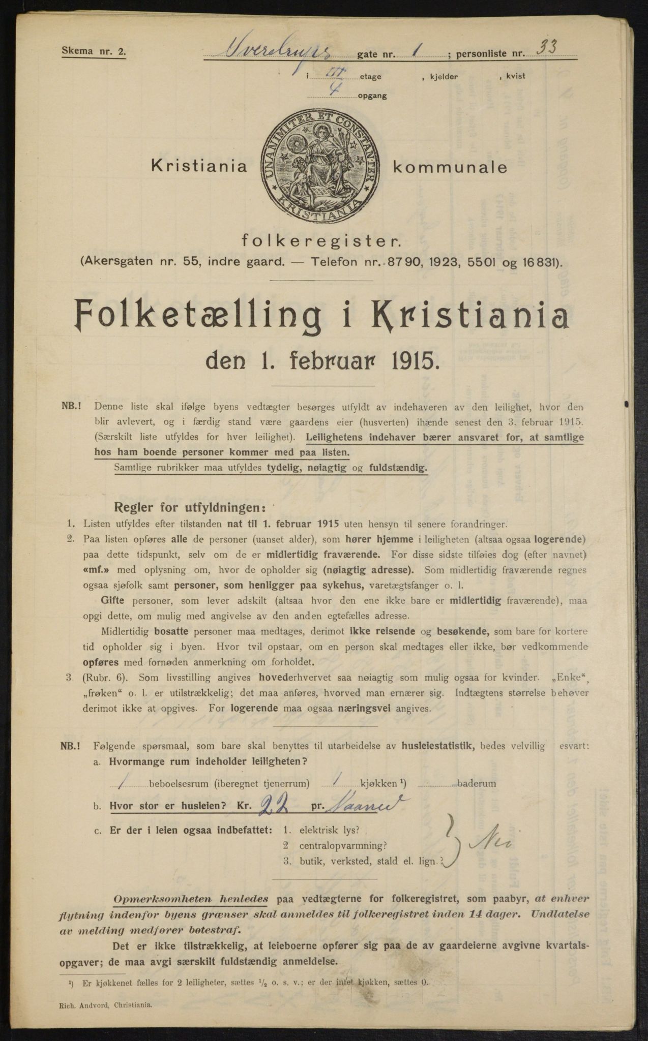 OBA, Municipal Census 1915 for Kristiania, 1915, p. 105114