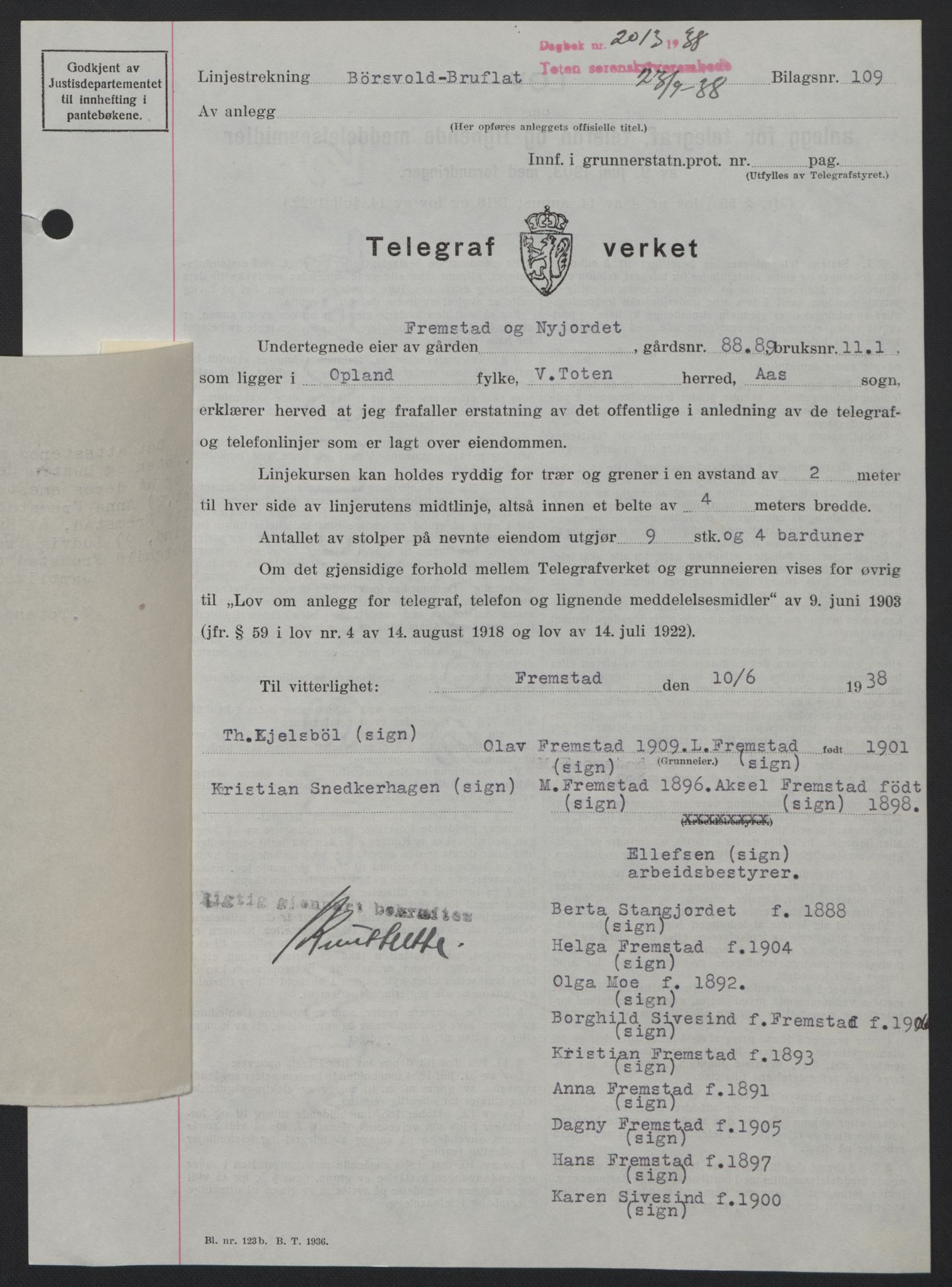 Toten tingrett, SAH/TING-006/H/Hb/Hbc/L0004: Mortgage book no. Hbc-04, 1938-1938, Diary no: : 2012/1938