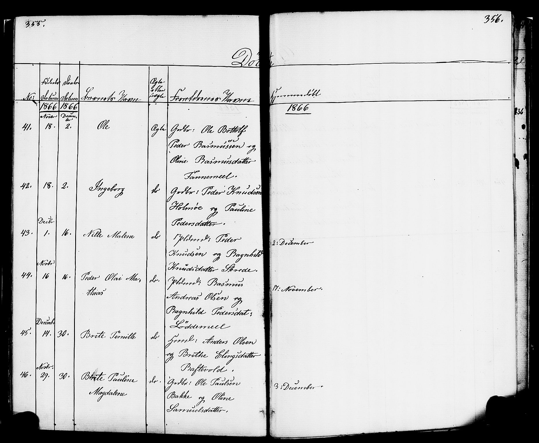 Hornindal sokneprestembete, SAB/A-82401/H/Haa/Haaa/L0001: Parish register (official) no. A 1, 1837-1866, p. 356-357