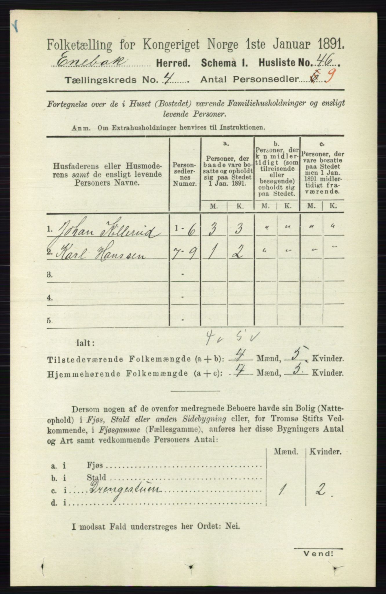 RA, 1891 census for 0229 Enebakk, 1891, p. 1456