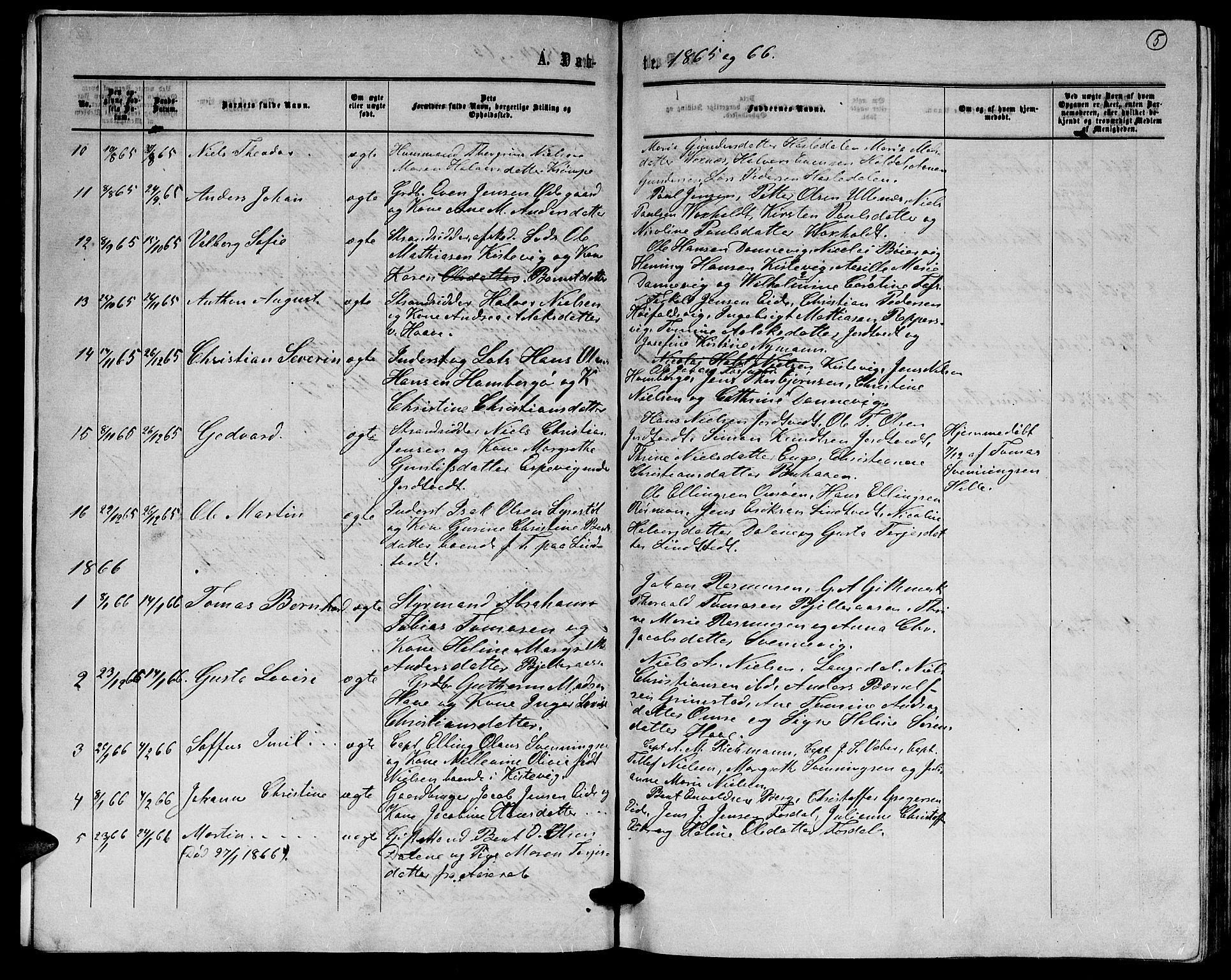 Hommedal sokneprestkontor, AV/SAK-1111-0023/F/Fb/Fba/L0003: Parish register (copy) no. B 3, 1863-1884, p. 5