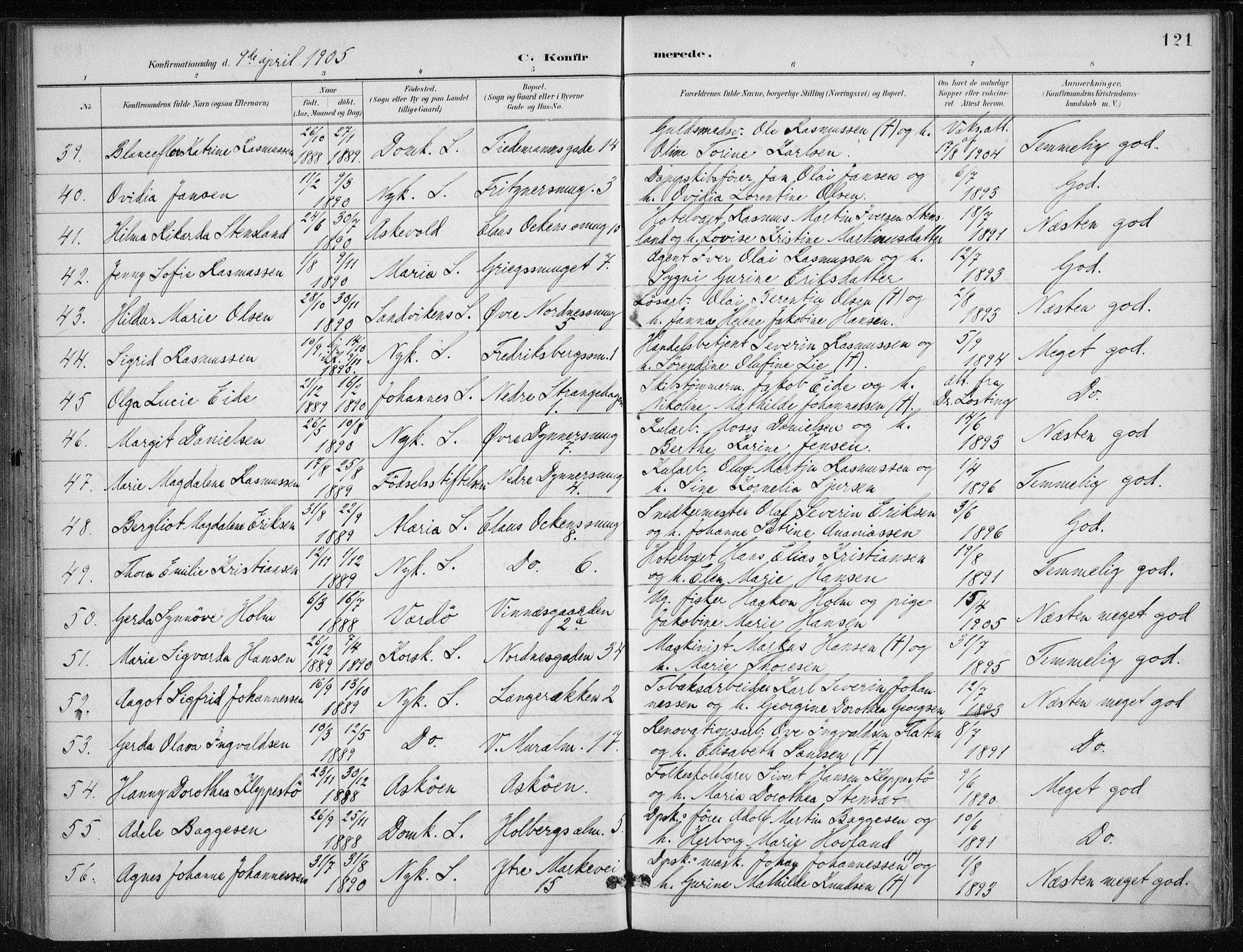 Nykirken Sokneprestembete, AV/SAB-A-77101/H/Haa/L0028: Parish register (official) no. C 7, 1887-1913, p. 121
