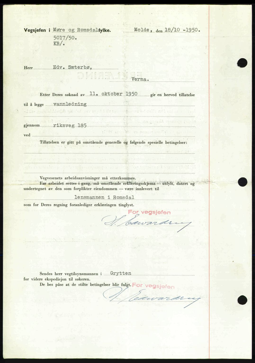 Romsdal sorenskriveri, AV/SAT-A-4149/1/2/2C: Mortgage book no. A34, 1950-1950, Diary no: : 3682/1950