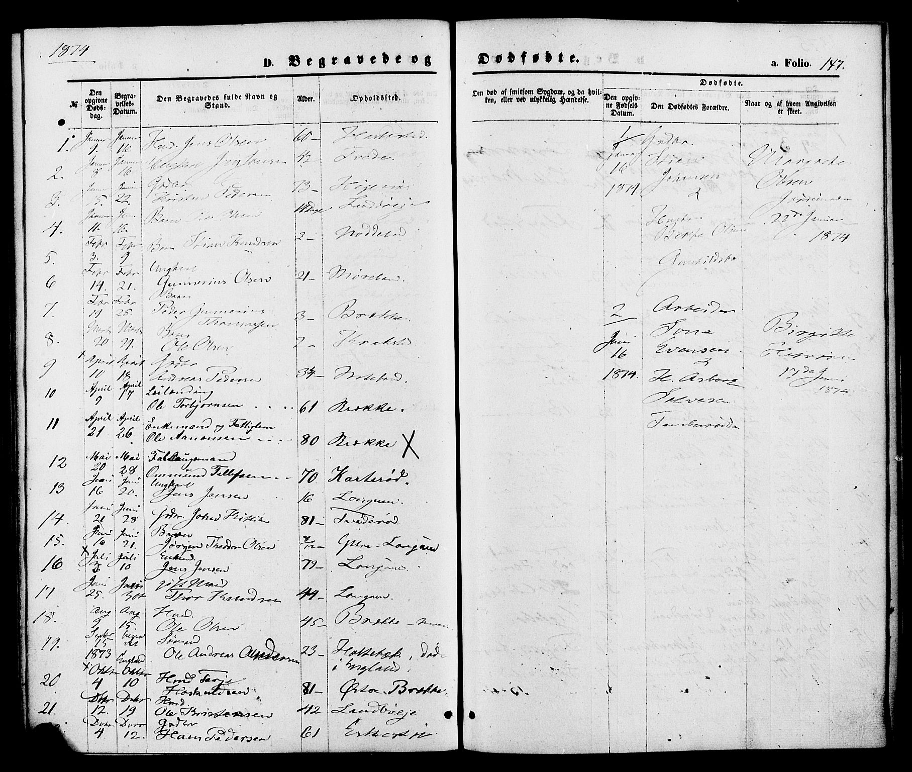 Austre Moland sokneprestkontor, AV/SAK-1111-0001/F/Fa/Faa/L0009: Parish register (official) no. A 9, 1869-1879, p. 147