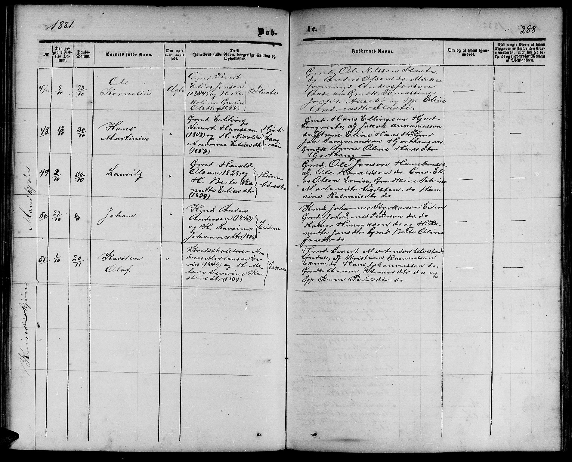 Ministerialprotokoller, klokkerbøker og fødselsregistre - Møre og Romsdal, AV/SAT-A-1454/511/L0157: Parish register (copy) no. 511C03, 1864-1884, p. 288