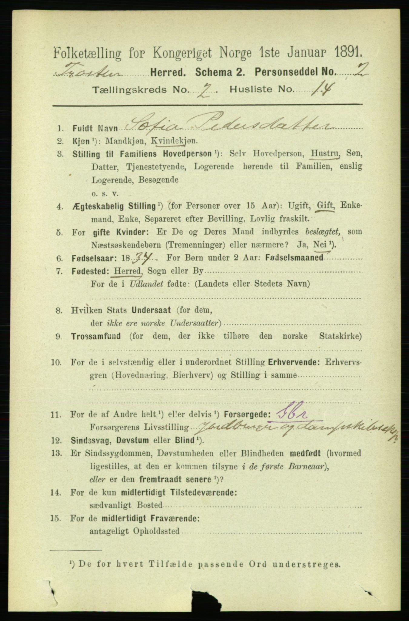 RA, 1891 census for 1717 Frosta, 1891, p. 1143