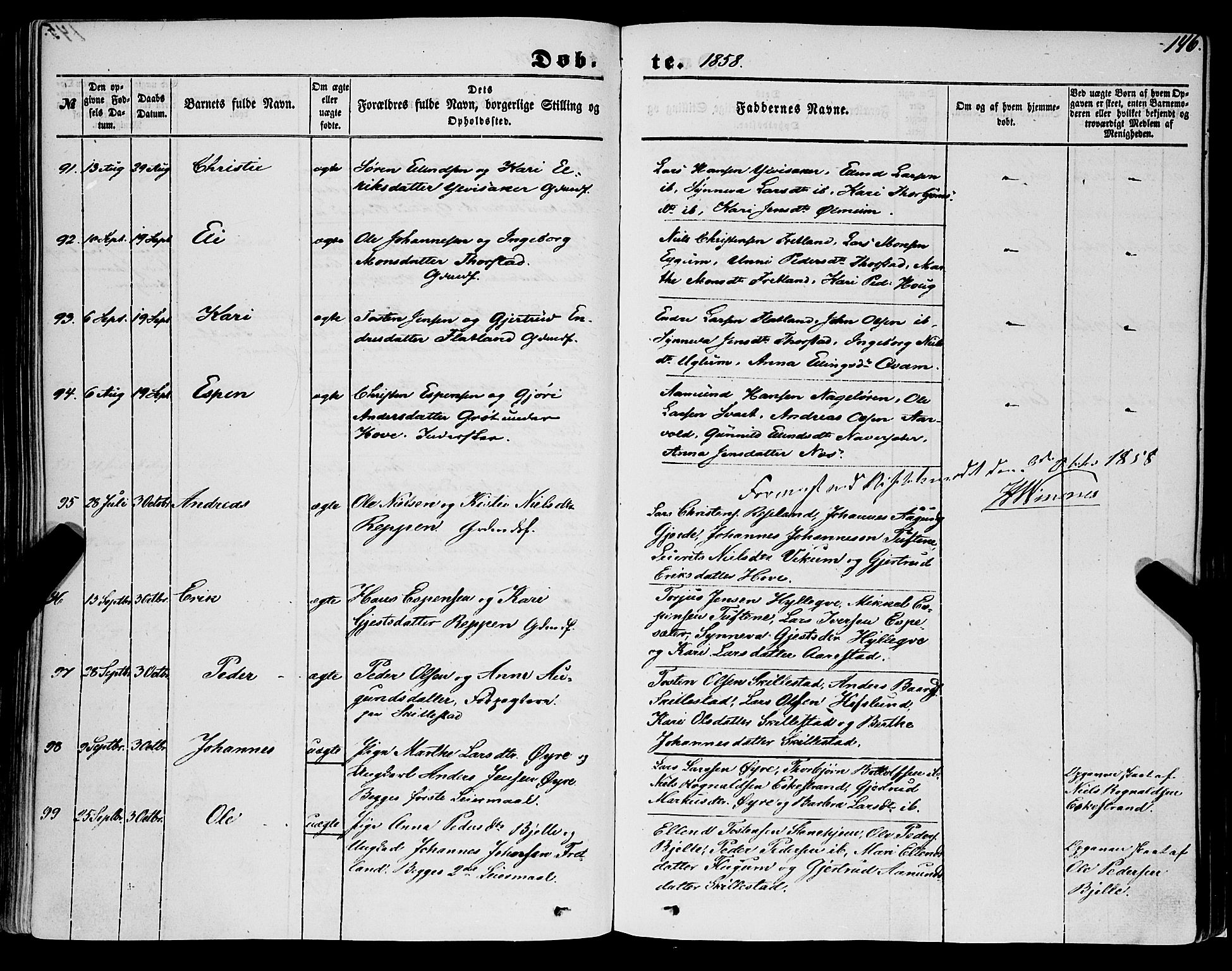Sogndal sokneprestembete, AV/SAB-A-81301/H/Haa/Haaa/L0012I: Parish register (official) no. A 12I, 1847-1859, p. 146