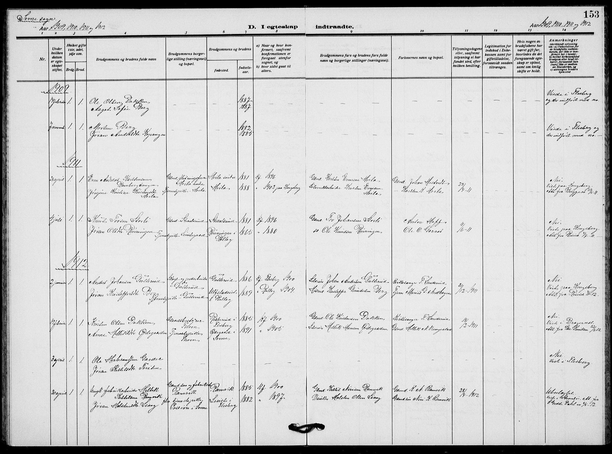 Flesberg kirkebøker, SAKO/A-18/G/Ga/L0006: Parish register (copy) no. I 6, 1909-1924, p. 153