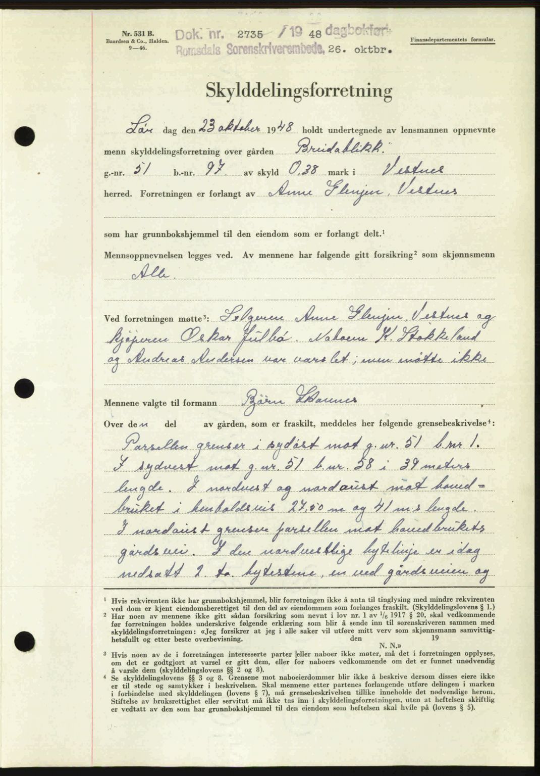 Romsdal sorenskriveri, AV/SAT-A-4149/1/2/2C: Mortgage book no. A27, 1948-1948, Diary no: : 2735/1948