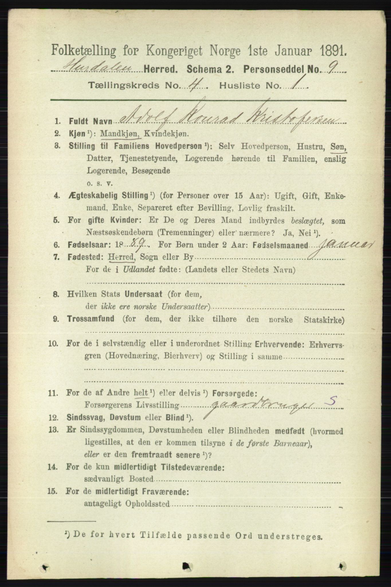 RA, 1891 census for 0239 Hurdal, 1891, p. 1437