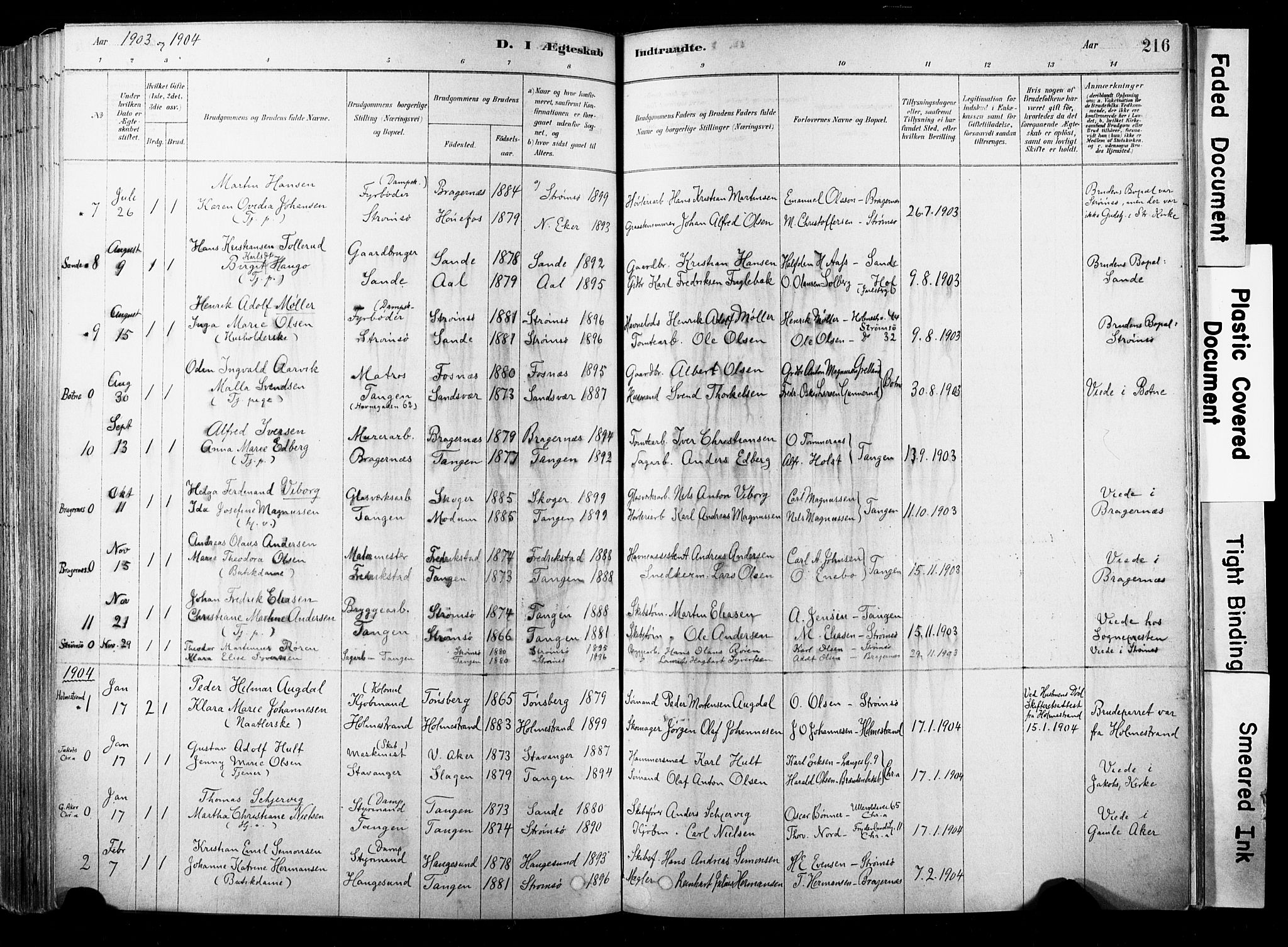 Strømsø kirkebøker, SAKO/A-246/F/Fb/L0006: Parish register (official) no. II 6, 1879-1910, p. 216