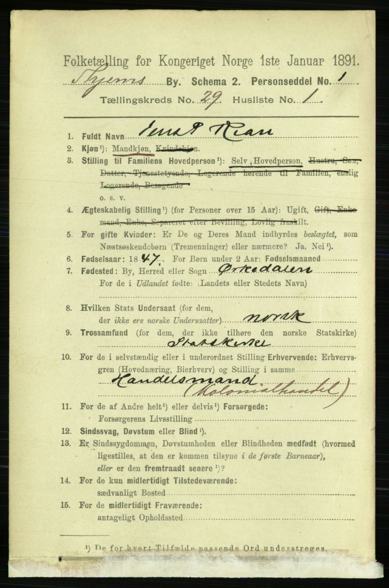 RA, 1891 census for 1601 Trondheim, 1891, p. 21583