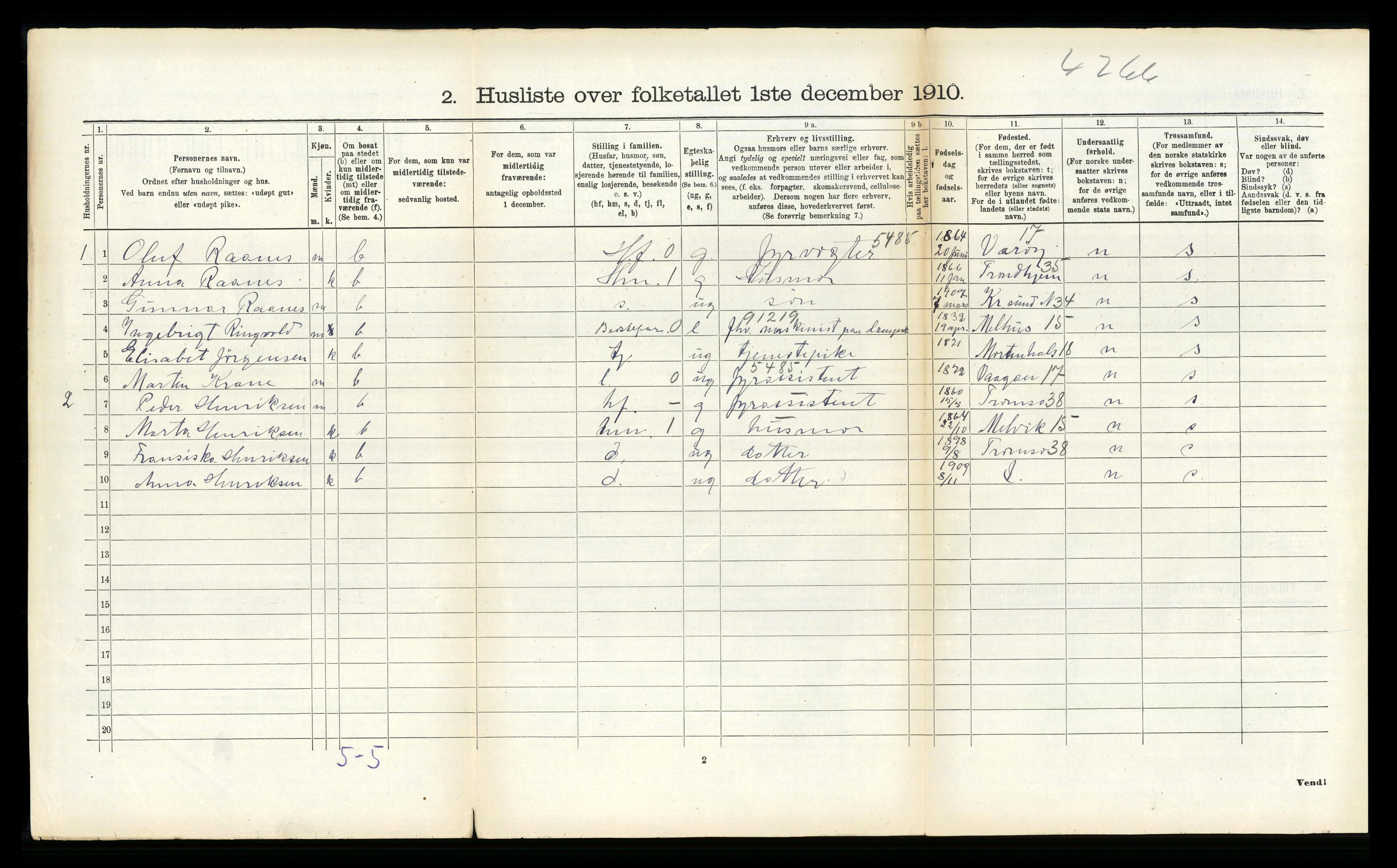 RA, 1910 census for Dverberg, 1910, p. 1081