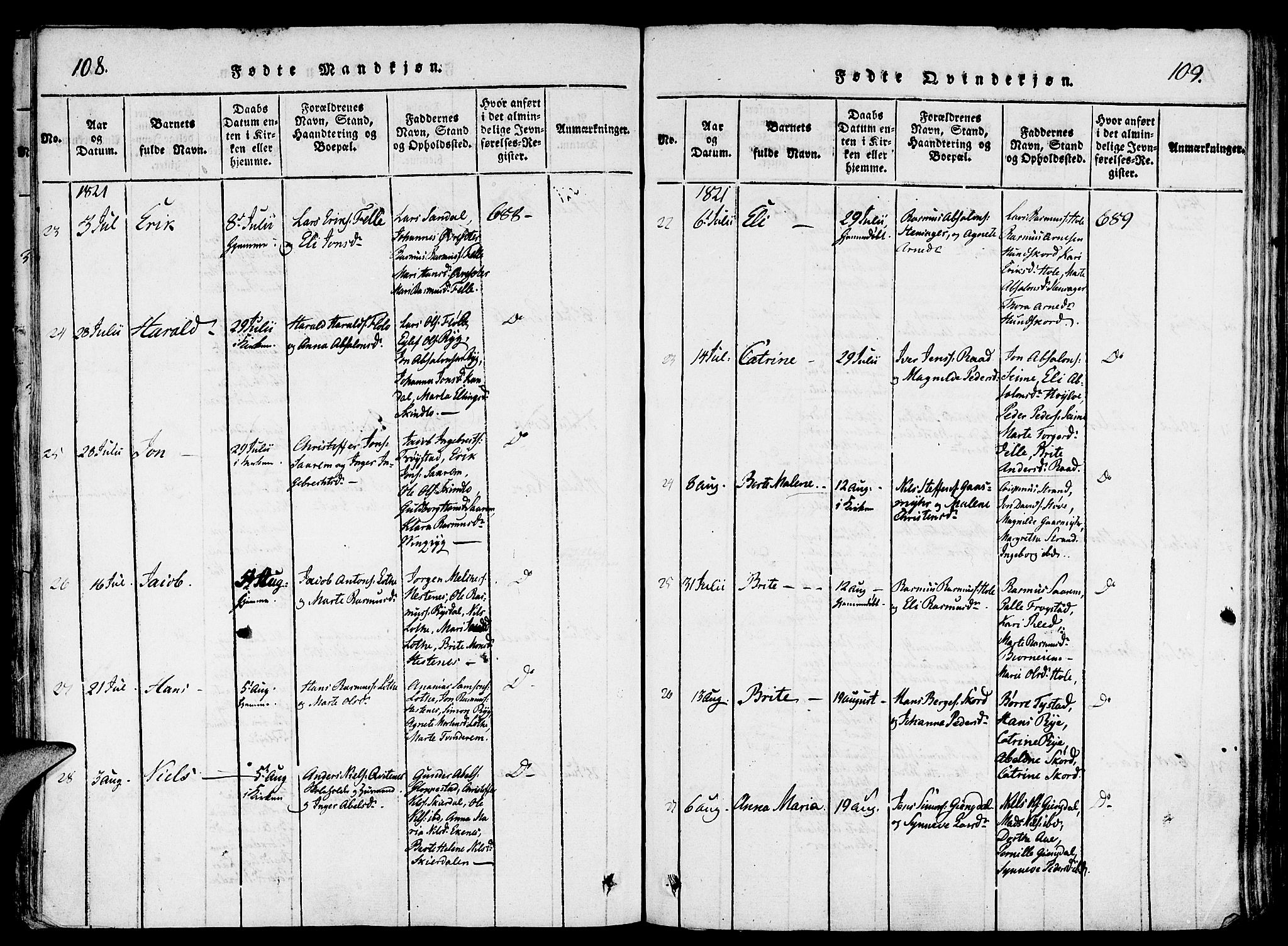 Gloppen sokneprestembete, SAB/A-80101/H/Haa/Haaa/L0006: Parish register (official) no. A 6, 1816-1826, p. 108-109