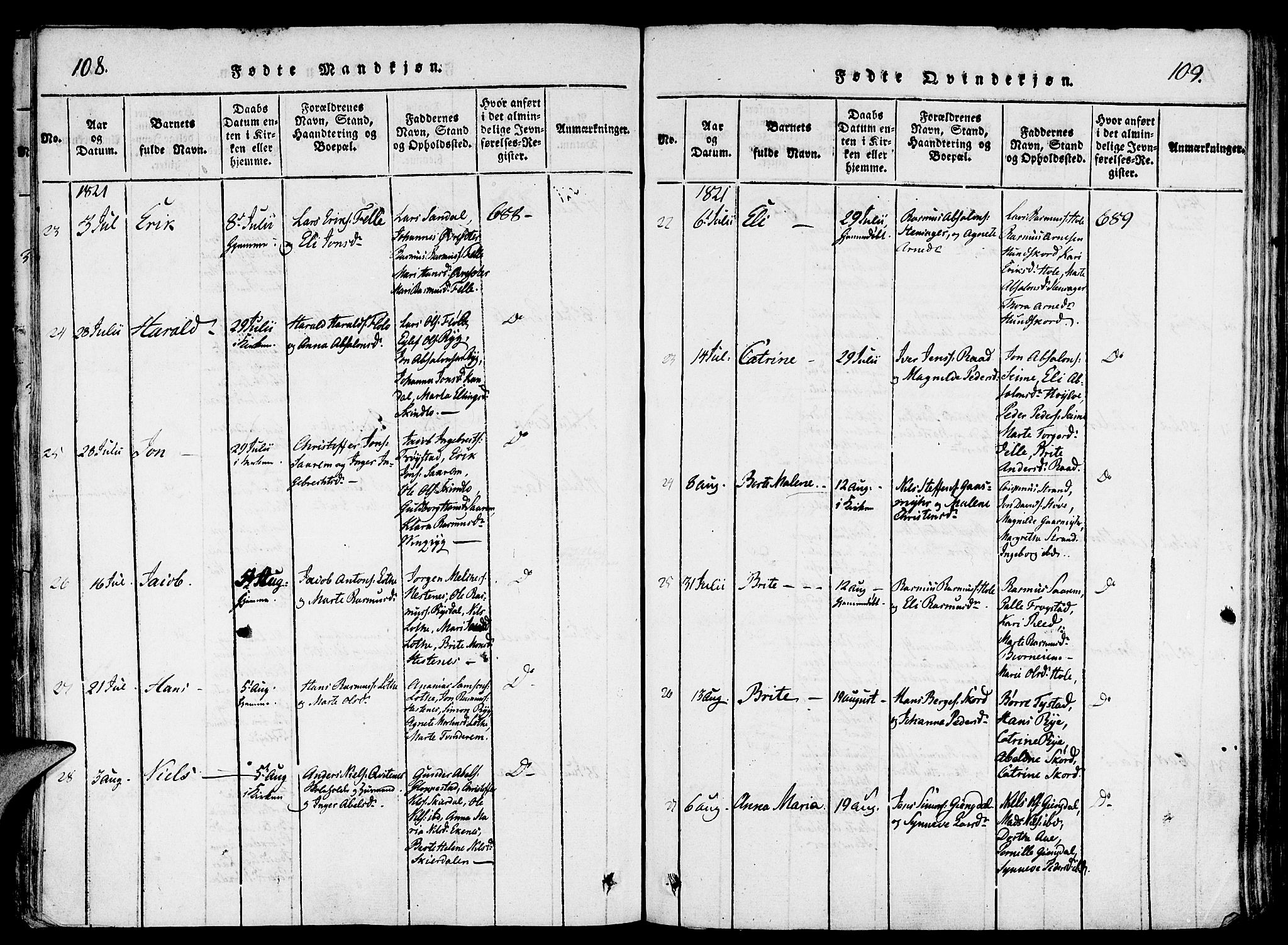 Gloppen sokneprestembete, AV/SAB-A-80101/H/Haa/Haaa/L0006: Parish register (official) no. A 6, 1816-1826, p. 108-109