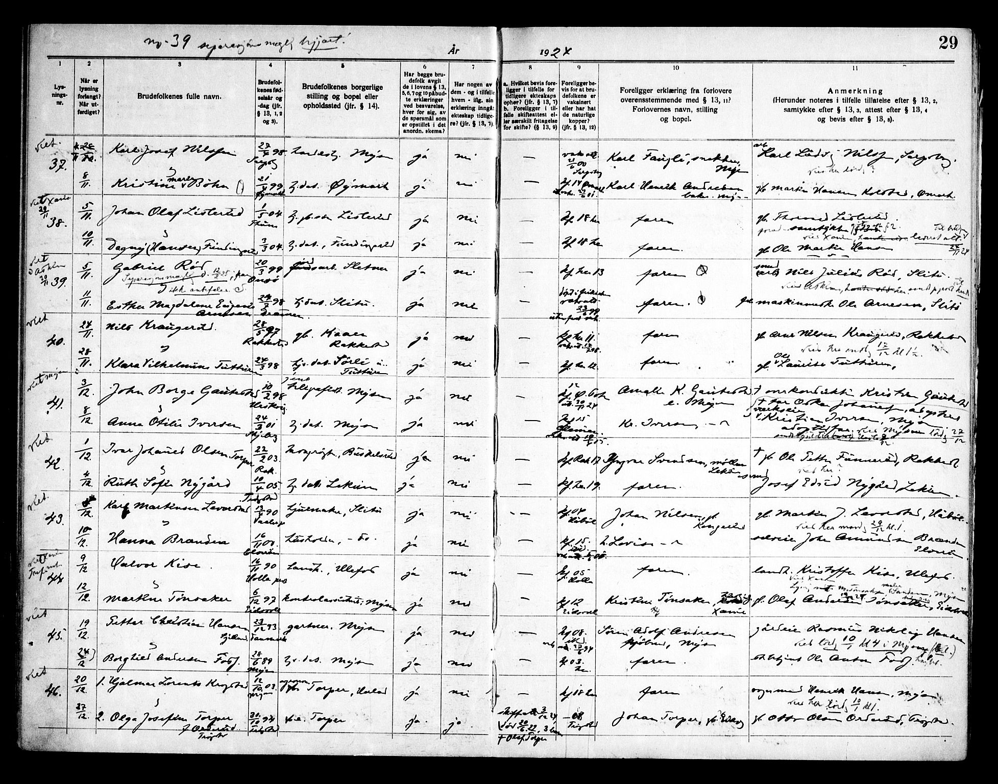 Eidsberg prestekontor Kirkebøker, AV/SAO-A-10905/H/Ha/L0001: Banns register no. I 1, 1919-1946, p. 29