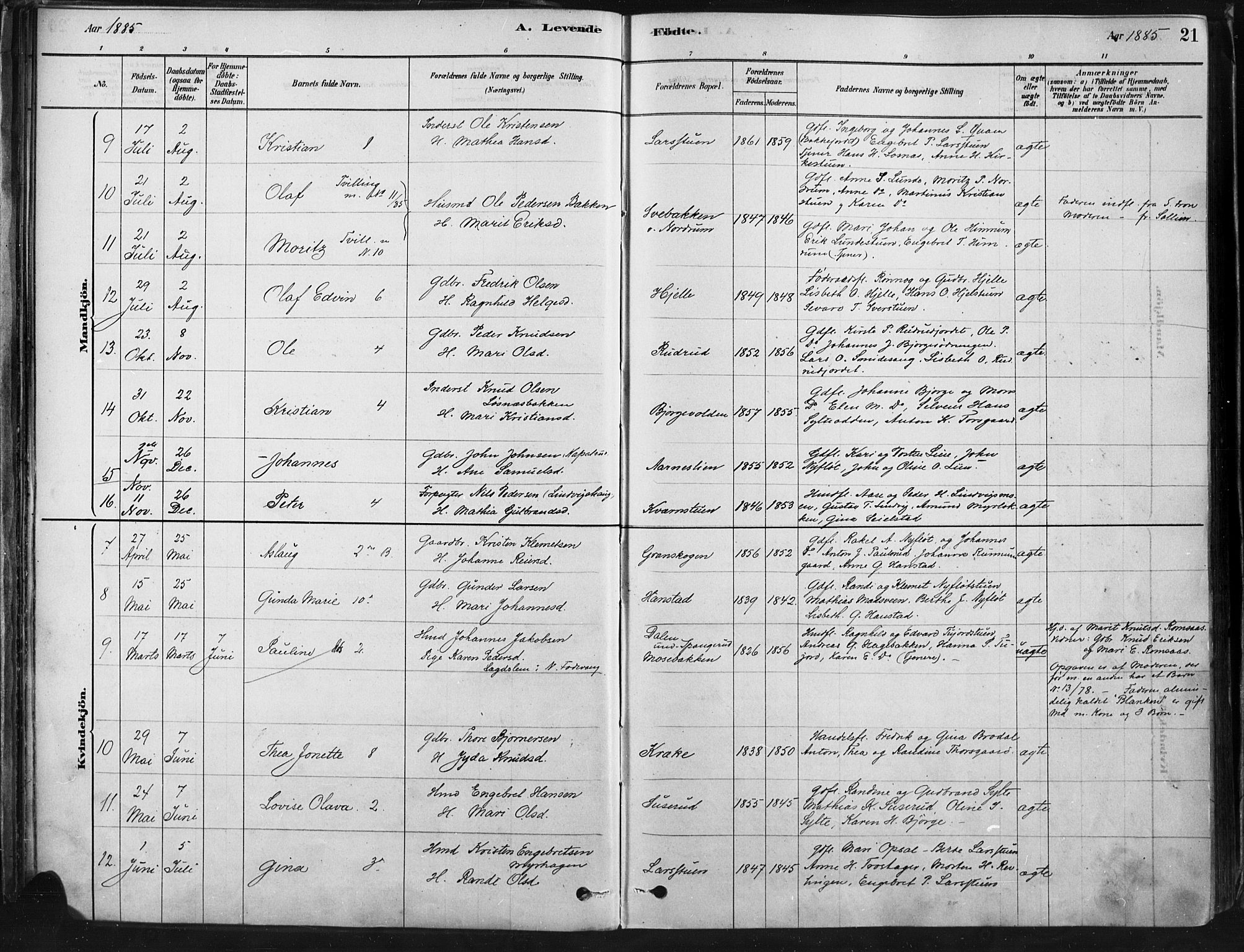 Ringebu prestekontor, AV/SAH-PREST-082/H/Ha/Haa/L0009: Parish register (official) no. 9, 1878-1898, p. 21