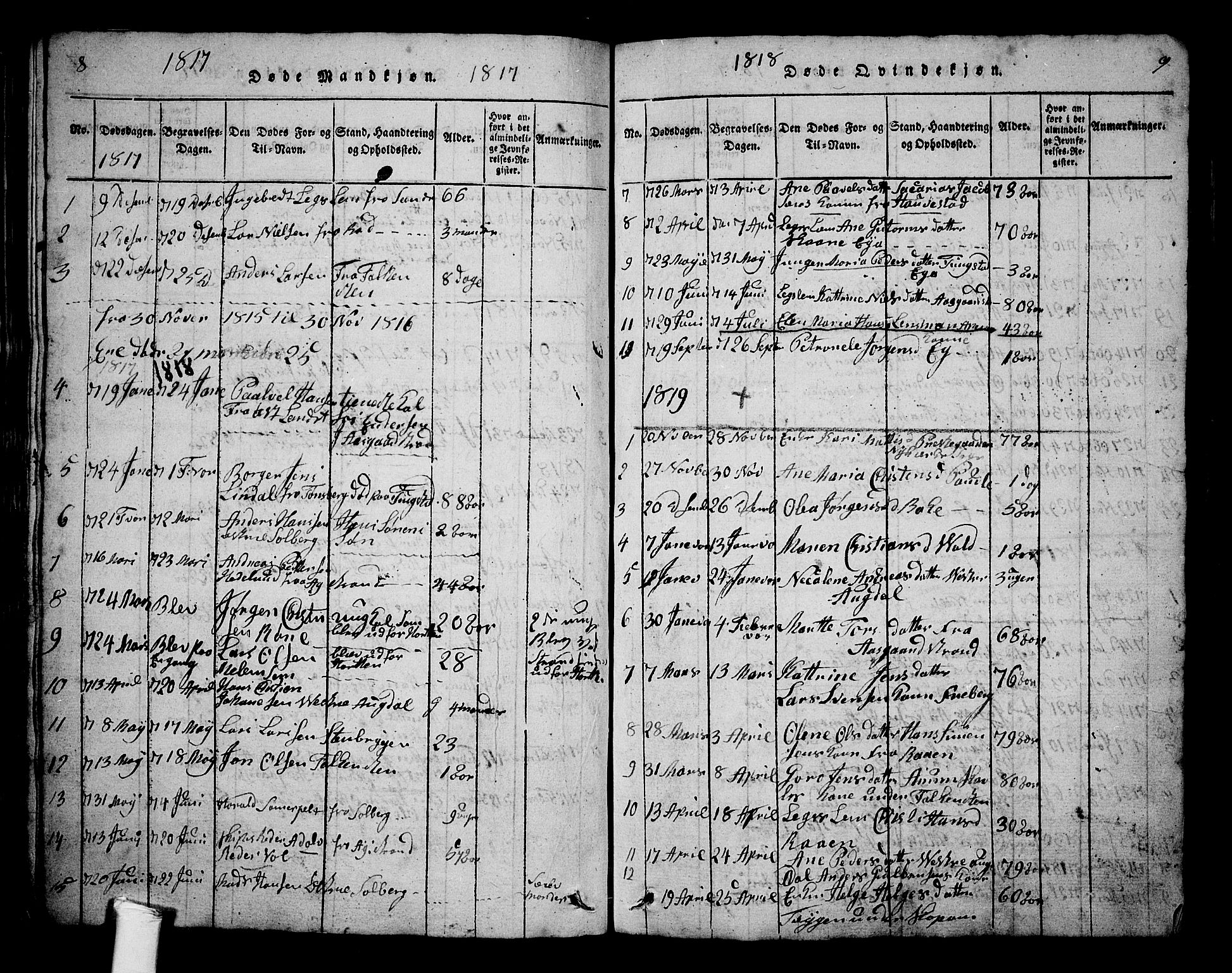 Borre kirkebøker, AV/SAKO-A-338/G/Ga/L0001: Parish register (copy) no. I 1, 1815-1851, p. 8-9