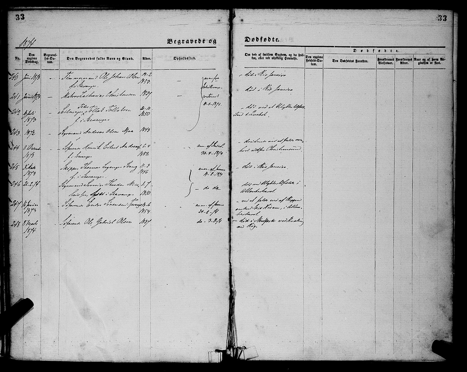 St. Petri sokneprestkontor, AV/SAST-A-101813/001/30/30BA/L0012: Parish register (official) no. A 12, 1873-1878, p. 33