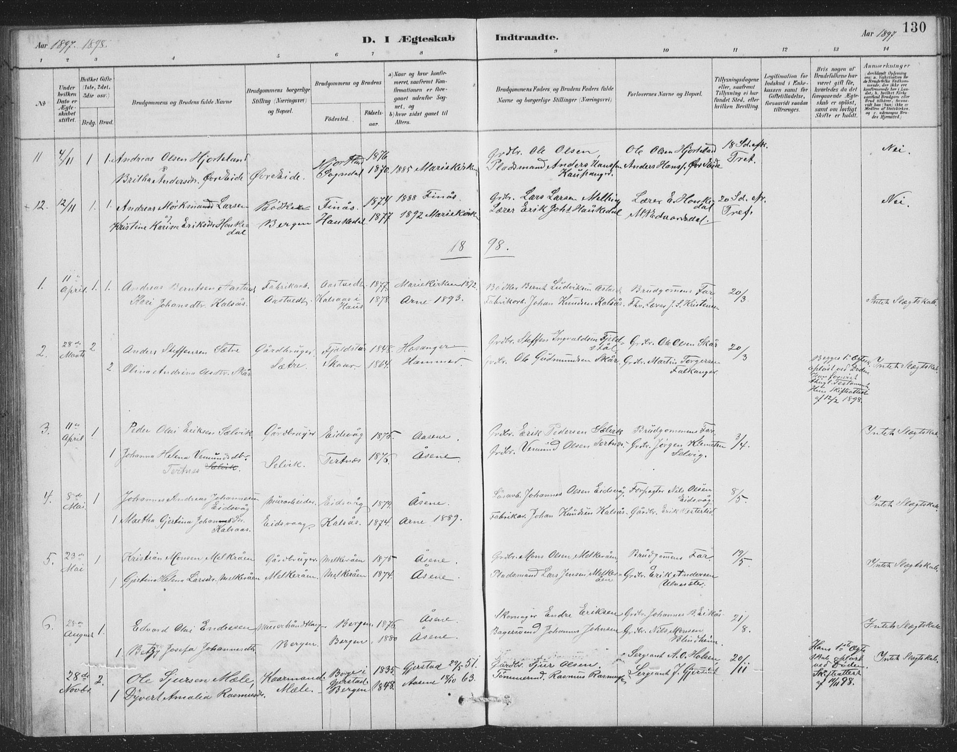 Åsane sokneprestembete, SAB/A-79401/H/Hab: Parish register (copy) no. A 2, 1885-1898, p. 130