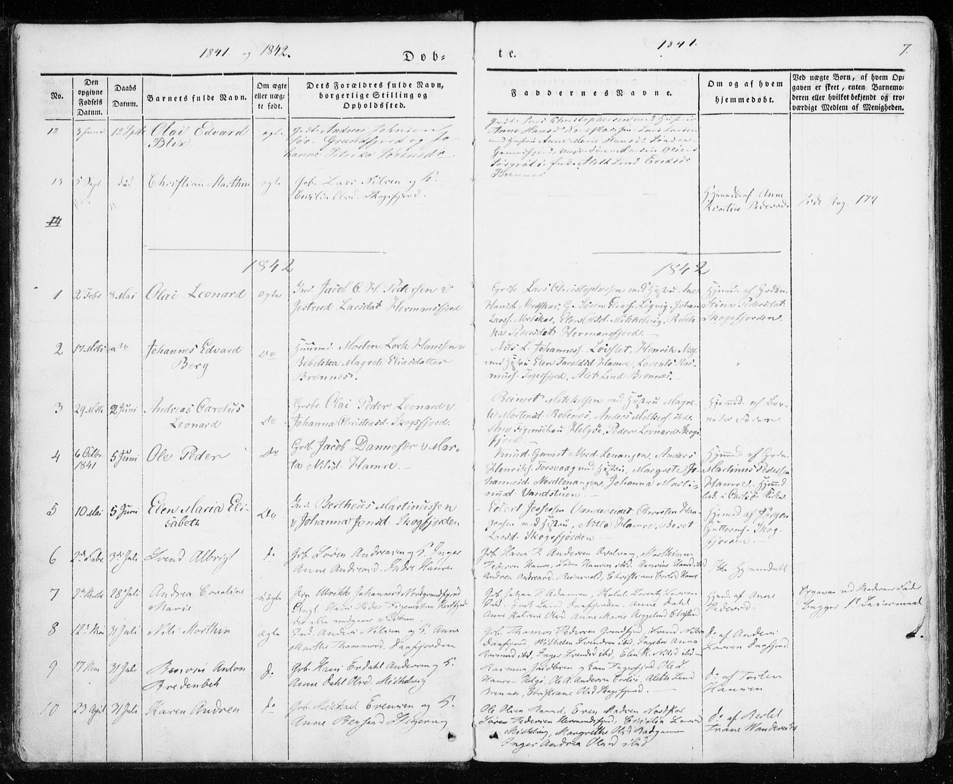 Karlsøy sokneprestembete, SATØ/S-1299/H/Ha/Haa/L0009kirke: Parish register (official) no. 9, 1838-1867, p. 7