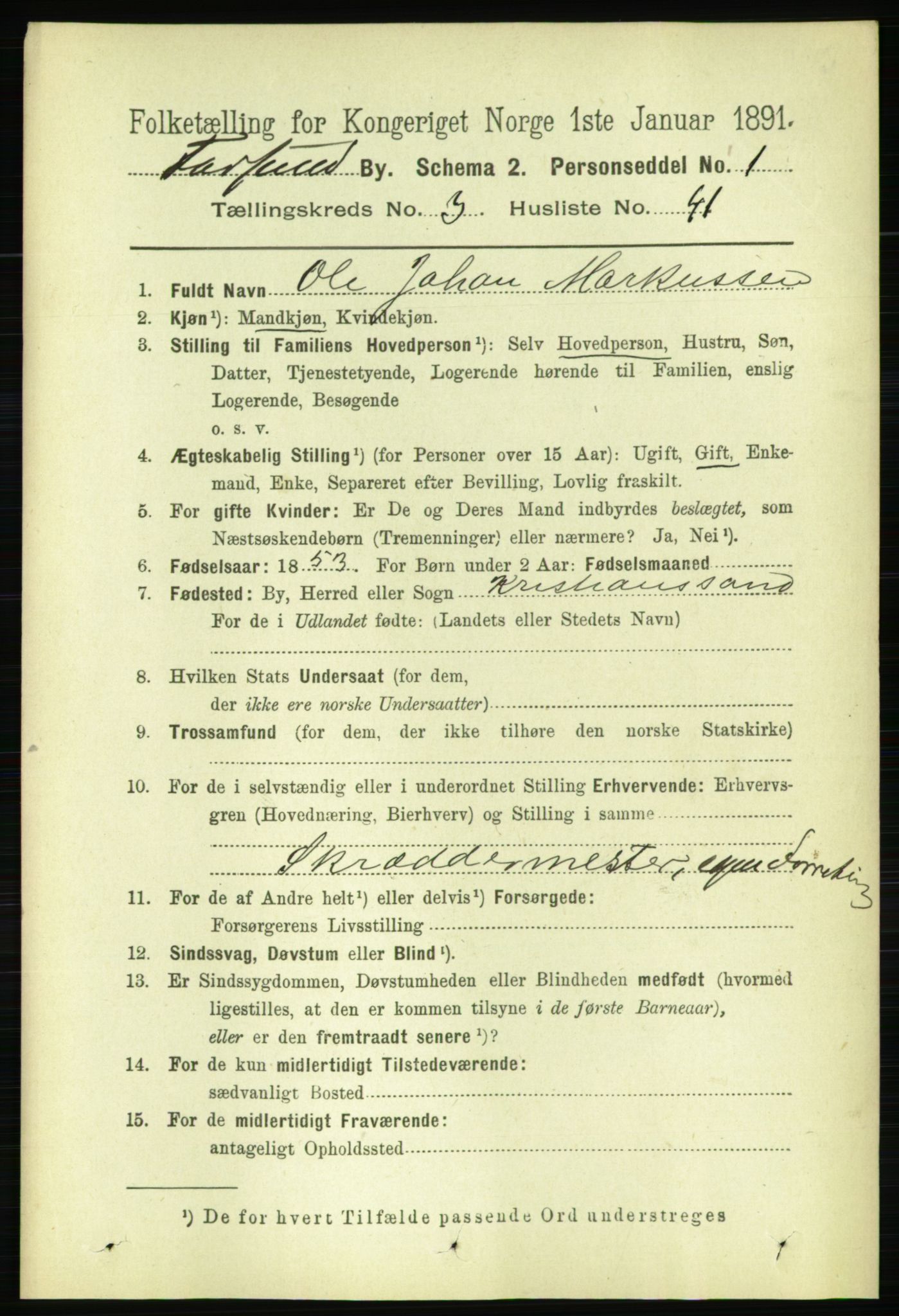 RA, 1891 census for 1003 Farsund, 1891, p. 1617