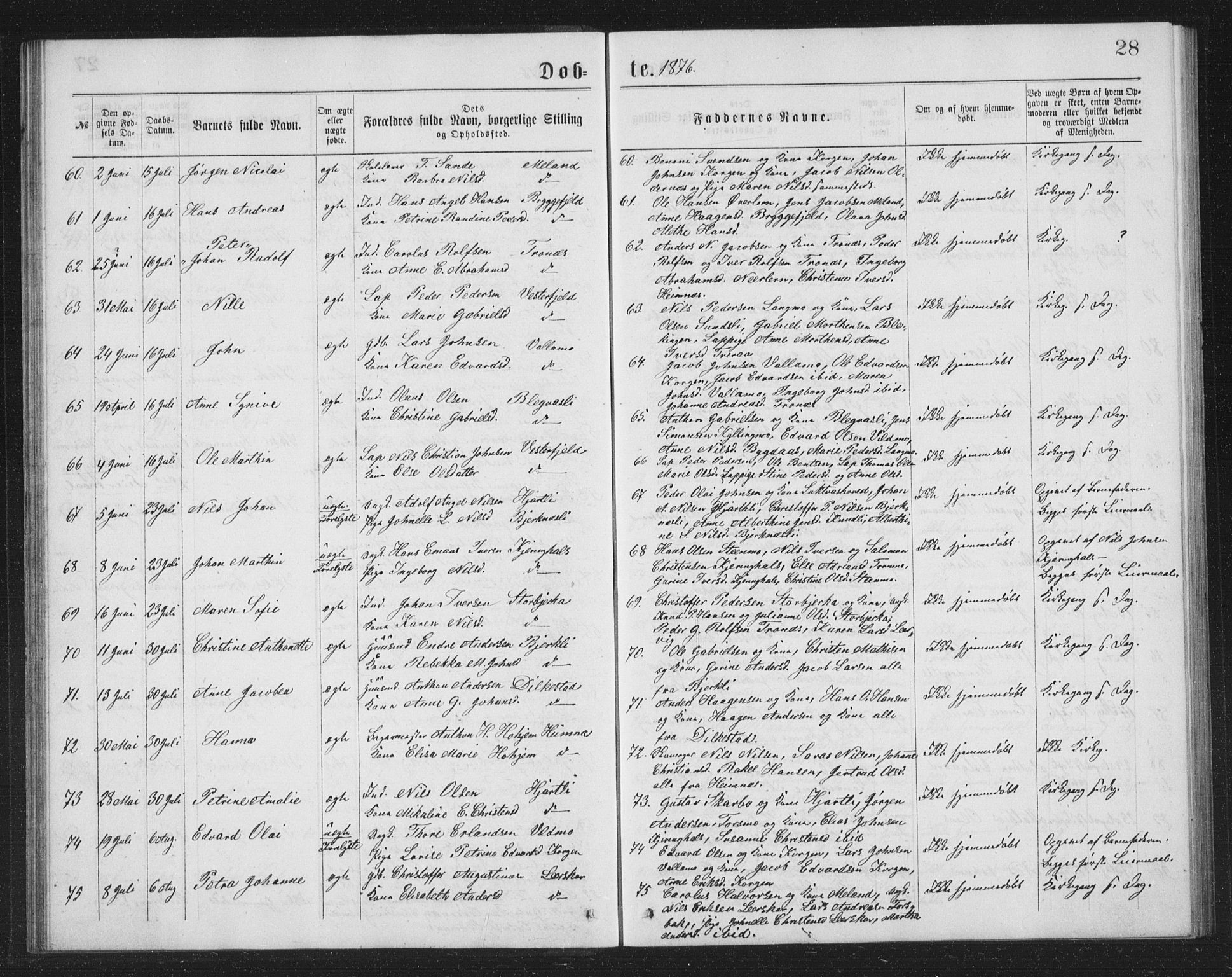 Ministerialprotokoller, klokkerbøker og fødselsregistre - Nordland, AV/SAT-A-1459/825/L0369: Parish register (copy) no. 825C06, 1873-1885, p. 28