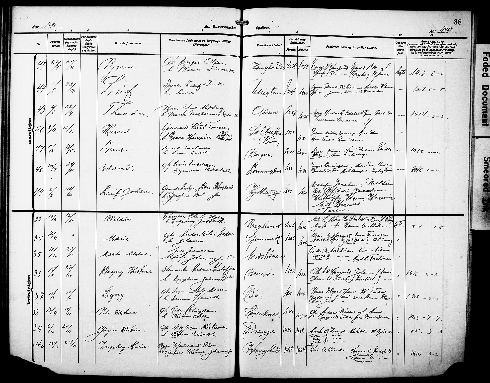 Os sokneprestembete, AV/SAB-A-99929: Parish register (copy) no. A 4, 1914-1923, p. 38