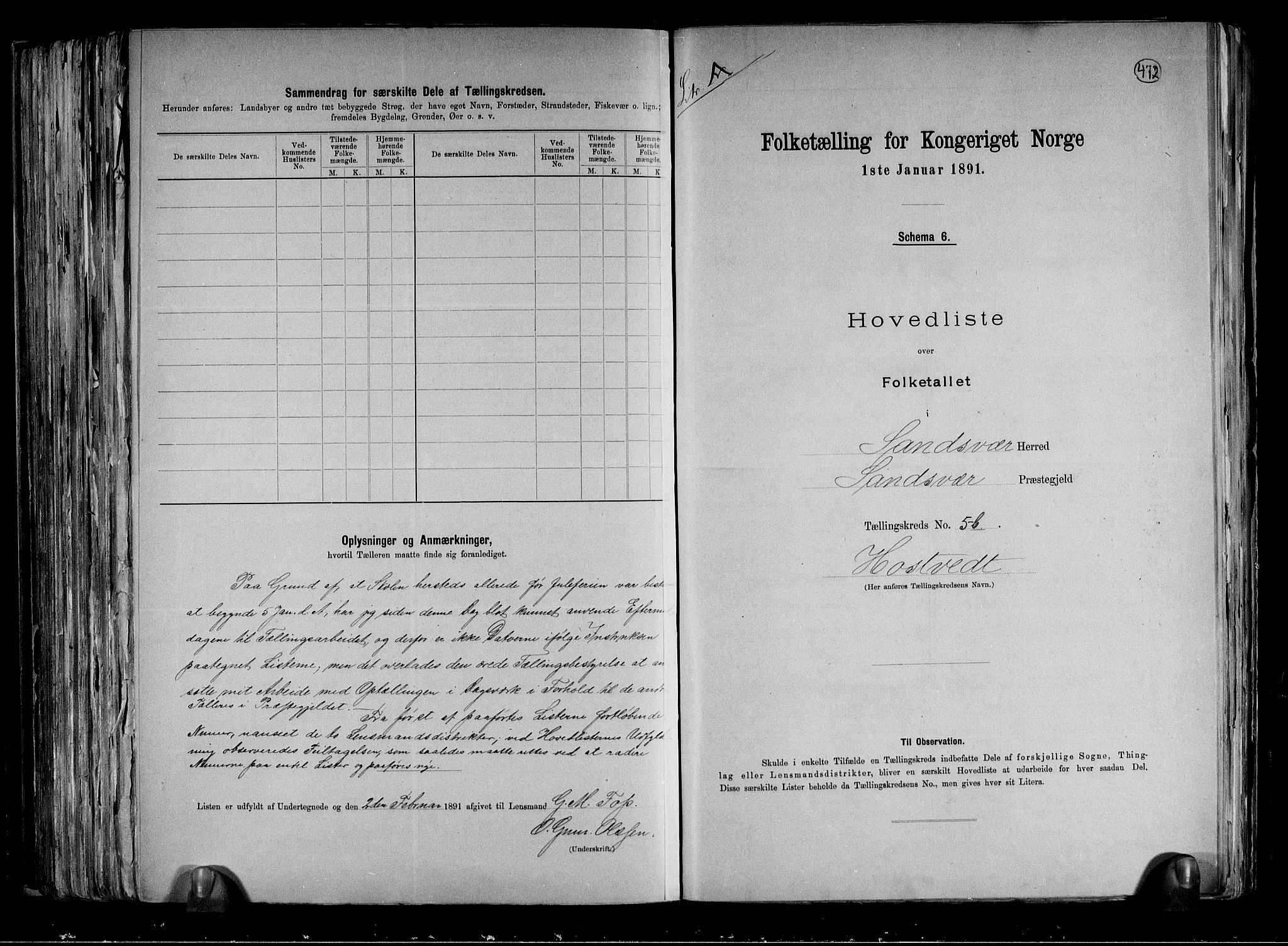 RA, 1891 census for 0629 Sandsvær, 1891, p. 15