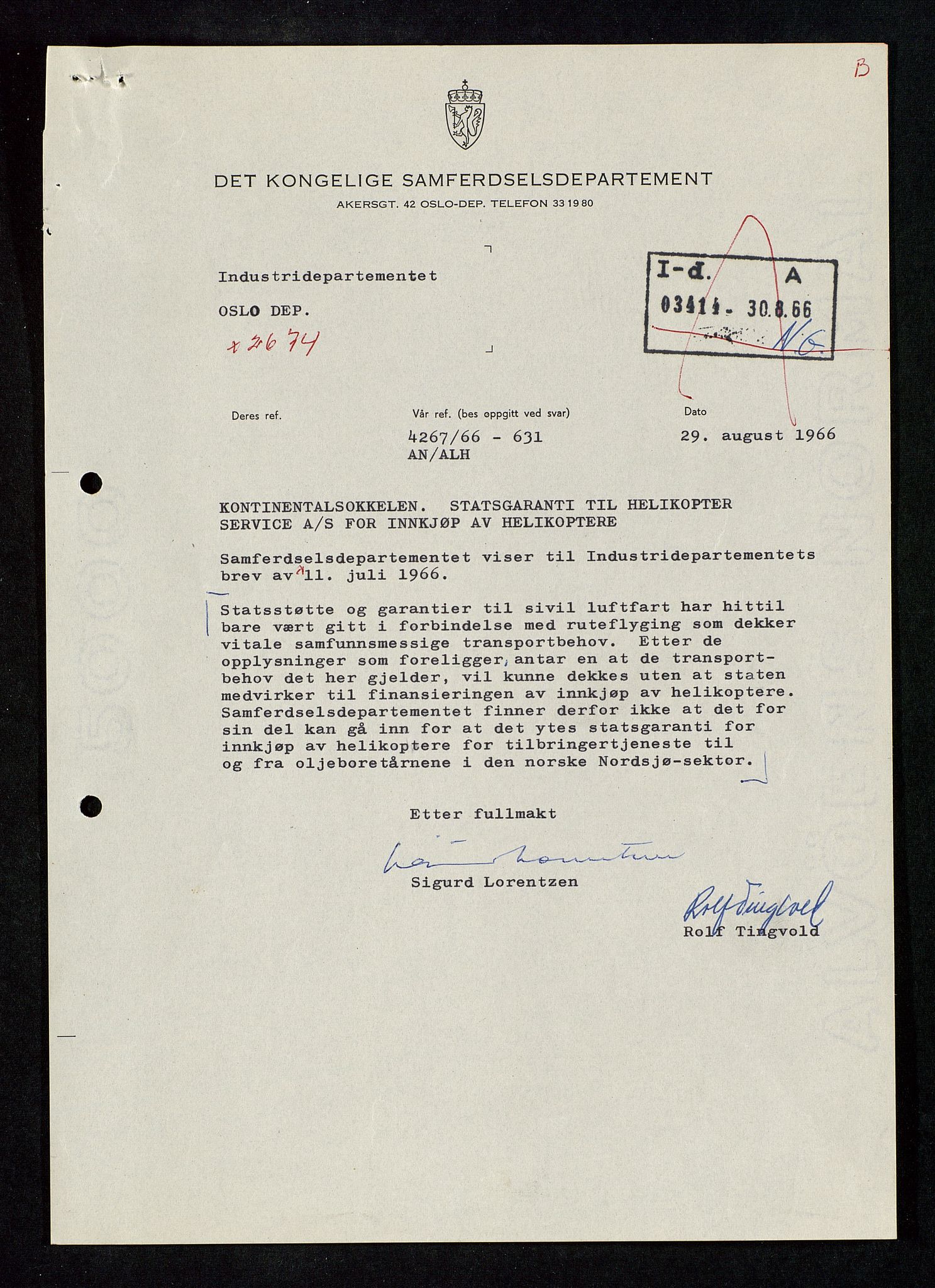 Industridepartementet, Oljekontoret, AV/SAST-A-101348/Db/L0003: Helikopterflyving og helikopterdekk, redningsheis i helikopter, ID Olje, div., 1966-1973, p. 335