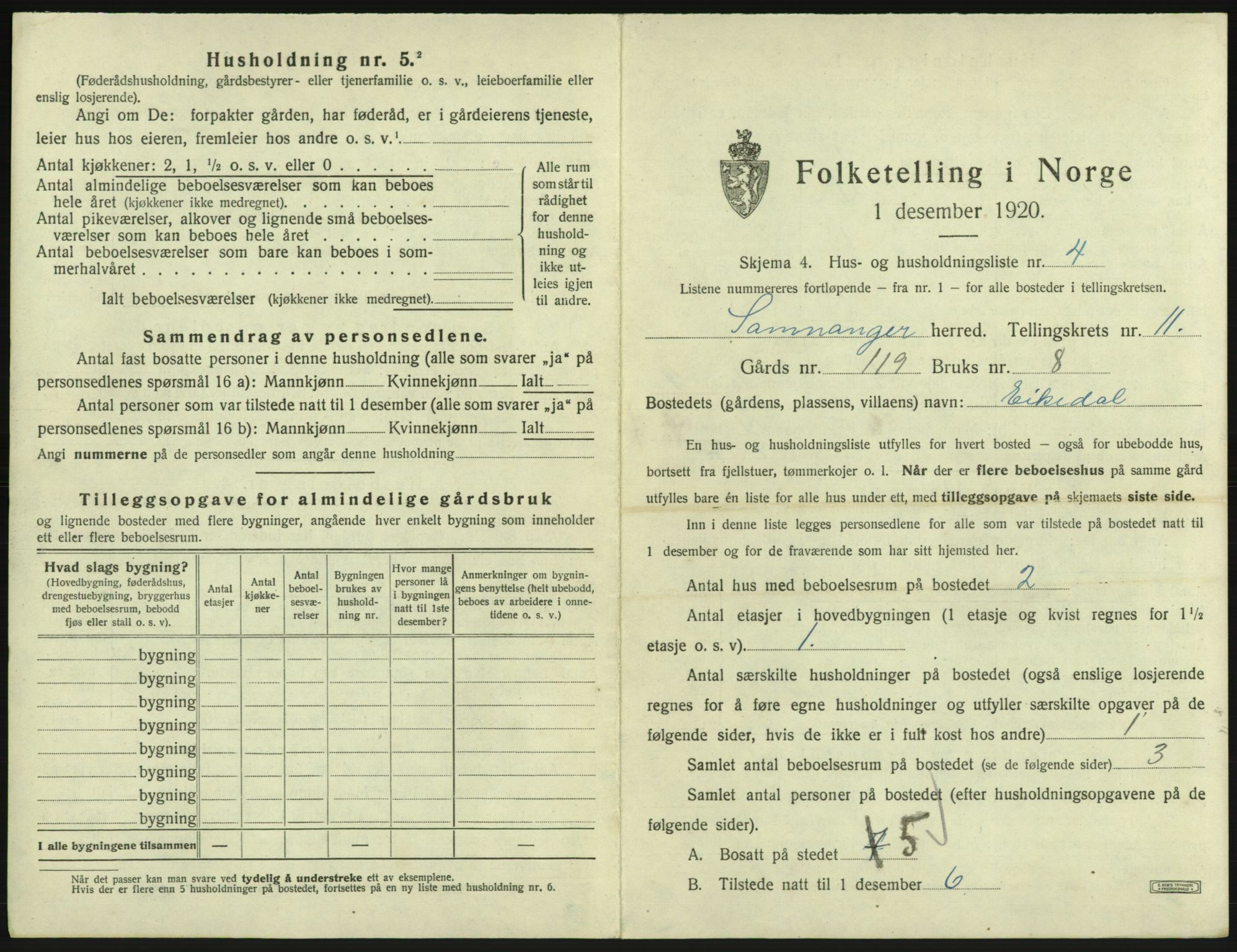 SAB, 1920 census for Samnanger, 1920, p. 568