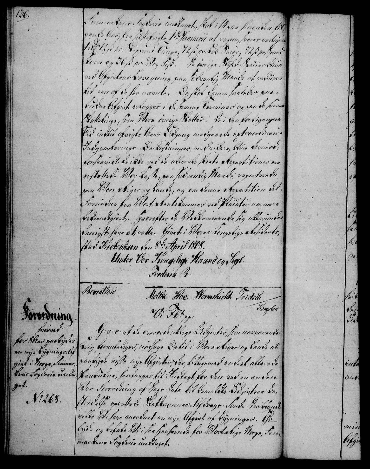 Rentekammeret, Kammerkanselliet, RA/EA-3111/G/Gg/Gga/L0019: Norsk ekspedisjonsprotokoll med register (merket RK 53.19), 1807-1810, p. 136