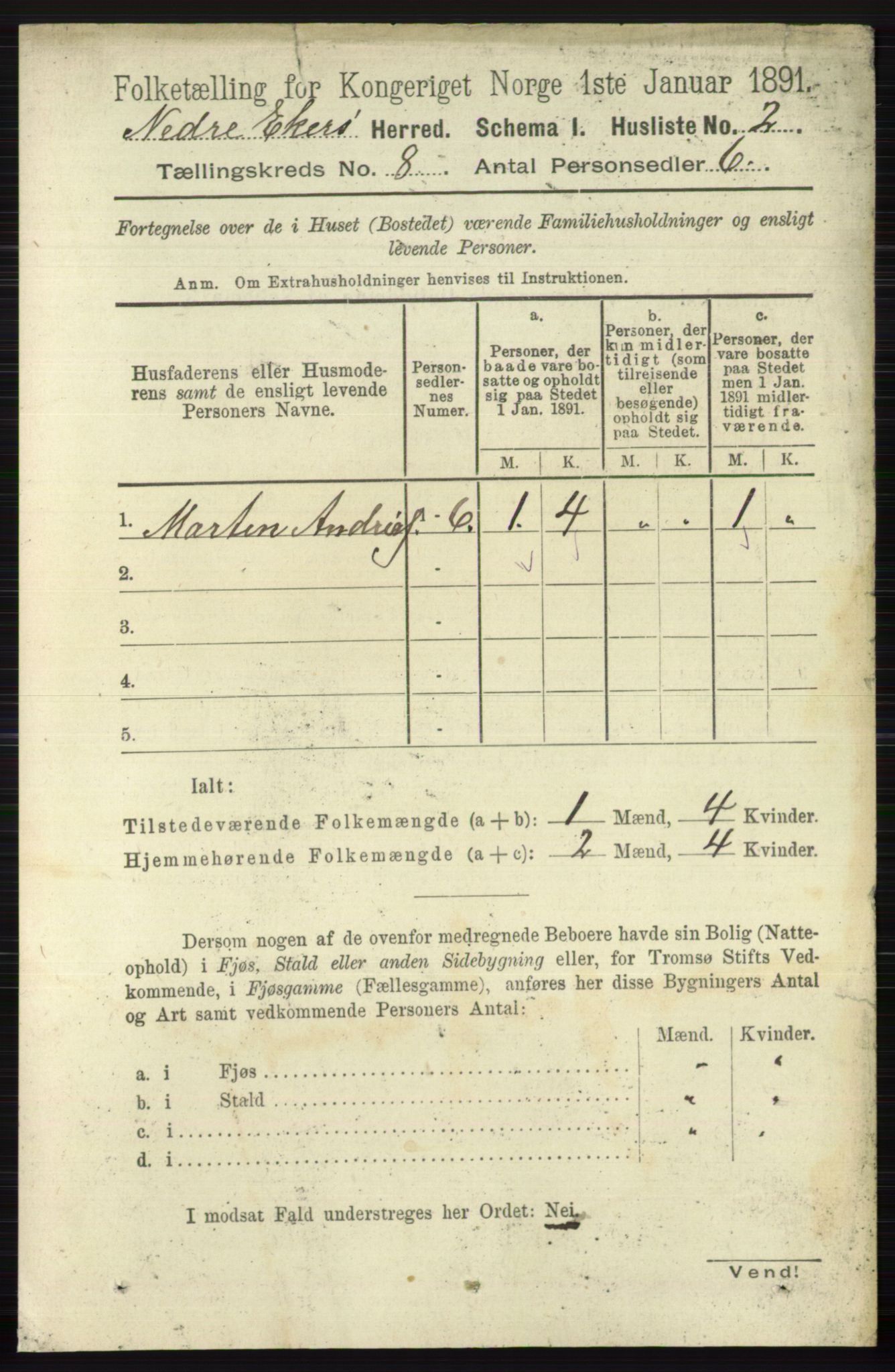 RA, 1891 census for 0625 Nedre Eiker, 1891, p. 3898