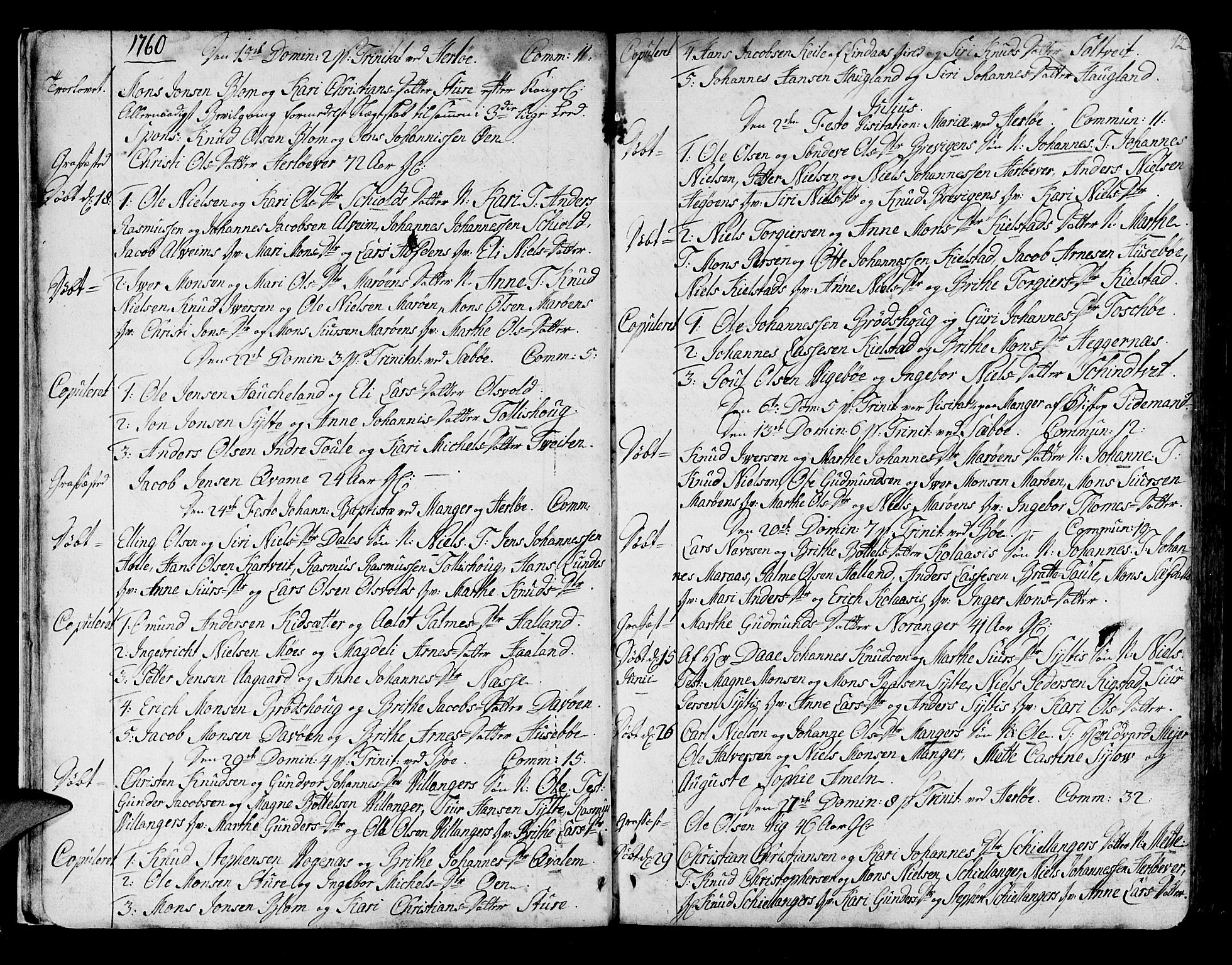 Manger sokneprestembete, SAB/A-76801/H/Haa: Parish register (official) no. A 1, 1759-1791, p. 12
