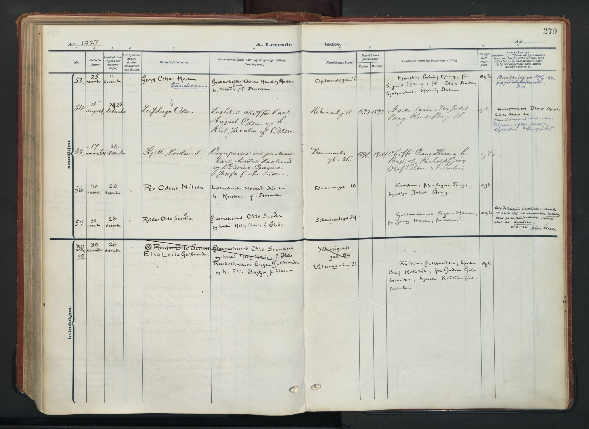 Vålerengen prestekontor Kirkebøker, AV/SAO-A-10878/F/Fa/L0004: Parish register (official) no. 4, 1915-1929, p. 279